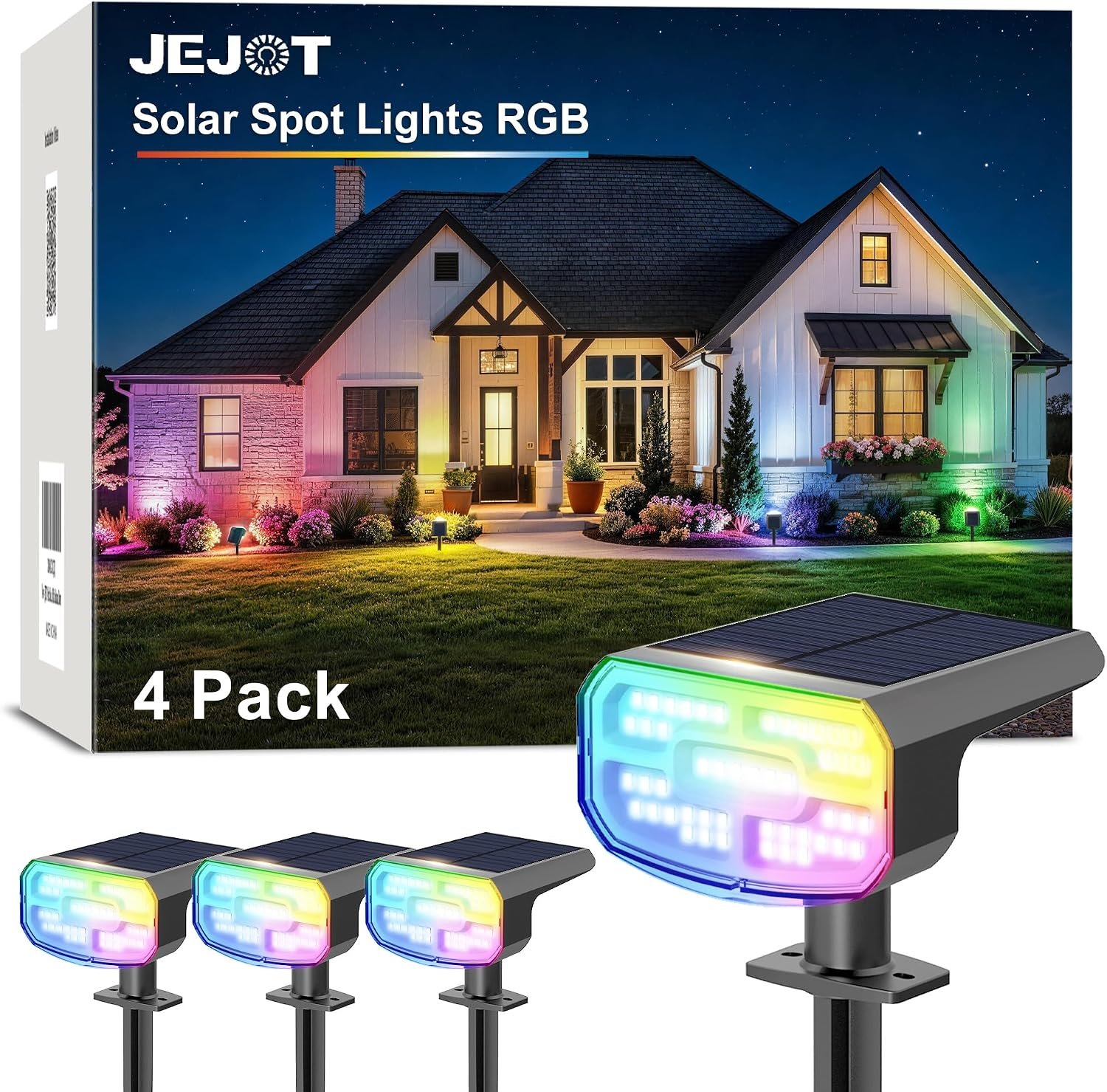 JEJOT Solar Spot Lights Outdoor Waterproof, Solar Spotlights, 4 Pack
