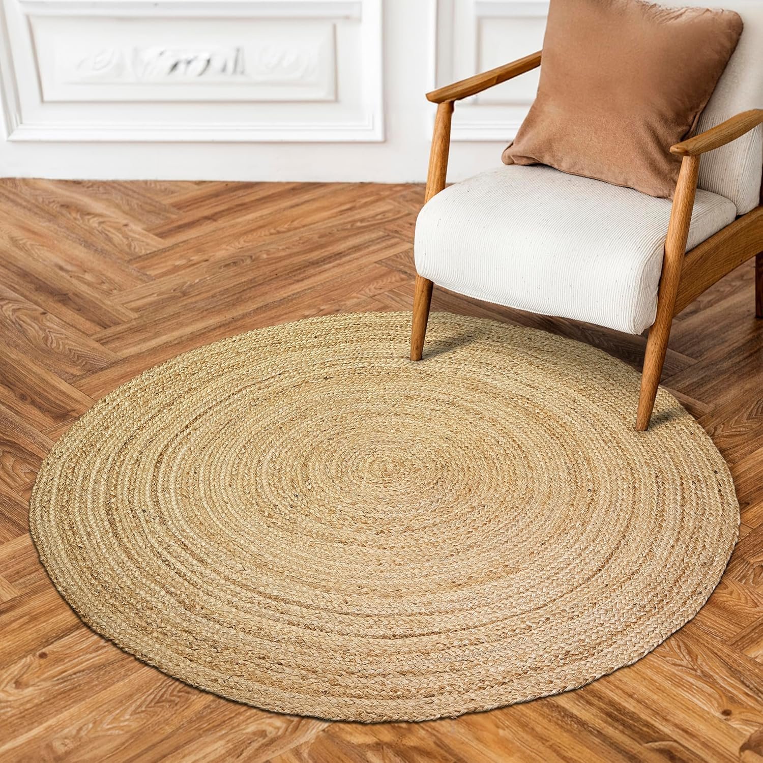 HUAHOO Jute Rug – Natural Hand Woven Jute Area Rug, 2′ Round Rugs for Outdoor and Indoor, Farmhouse Rug for Dining Room Kitchen, Living Area, Under Table (Natural, 2ft Round)