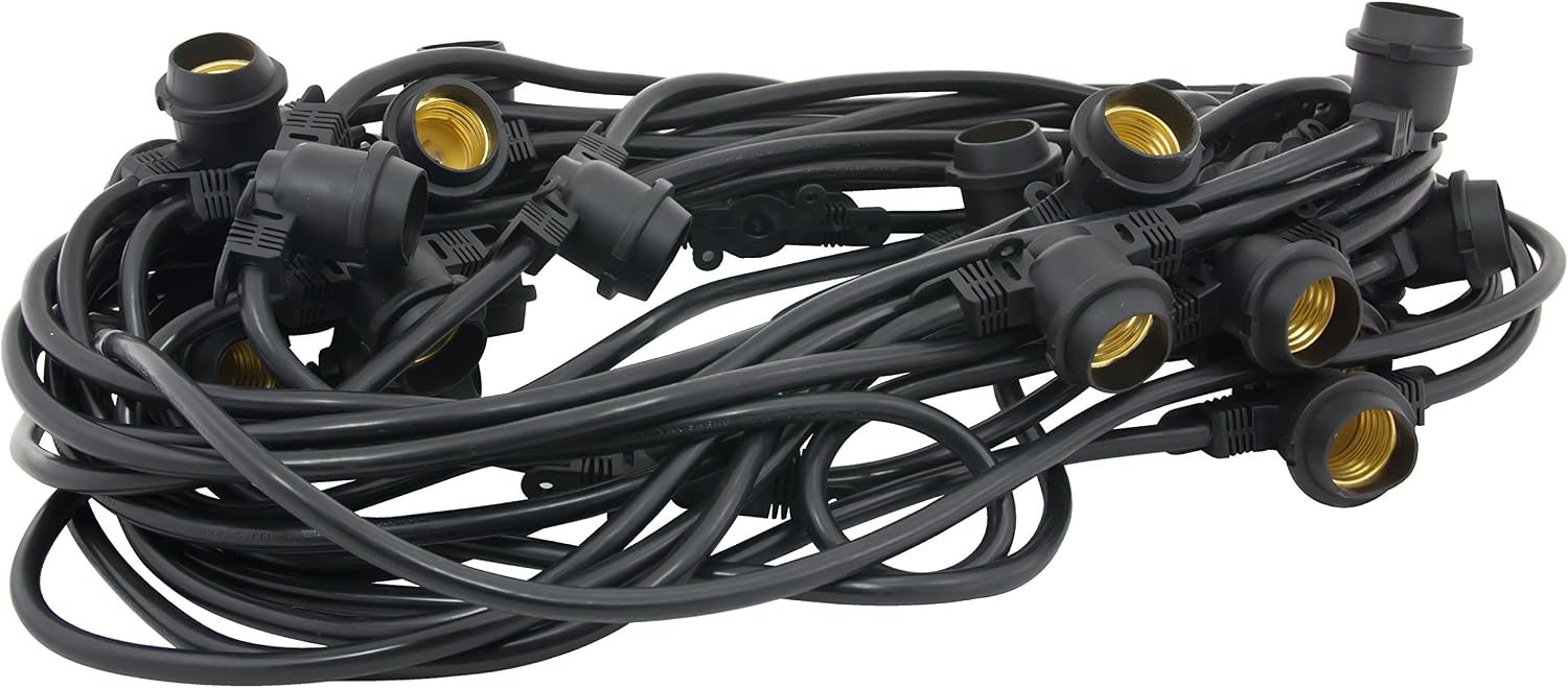 American Lighting LS2-M-24-48-BK Commercial Grade Light String with 25-Sockets, Medium Base, 48-Feet , Black