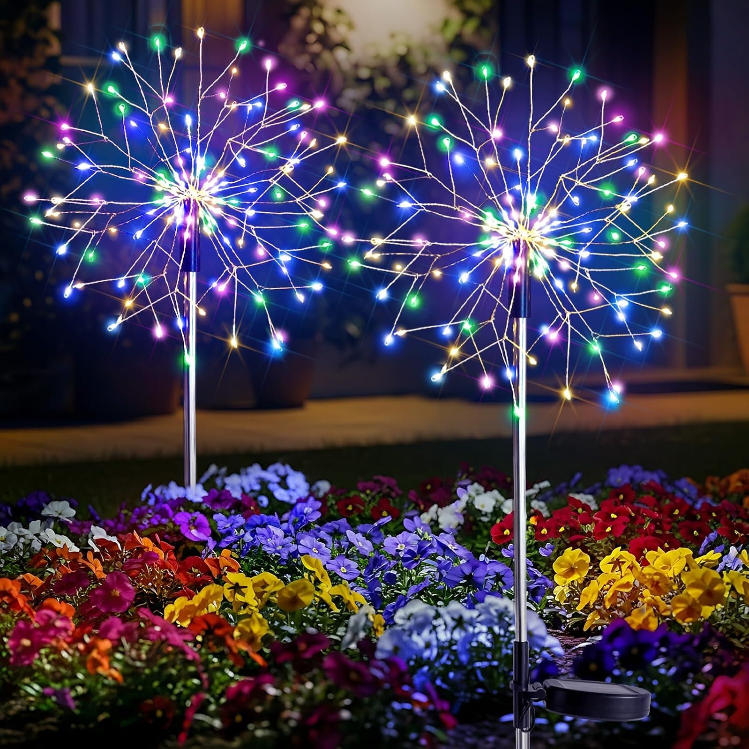 suddus Solar Garden Lights Outdoor 2Pack 150LED Firework Lights Multicolor
