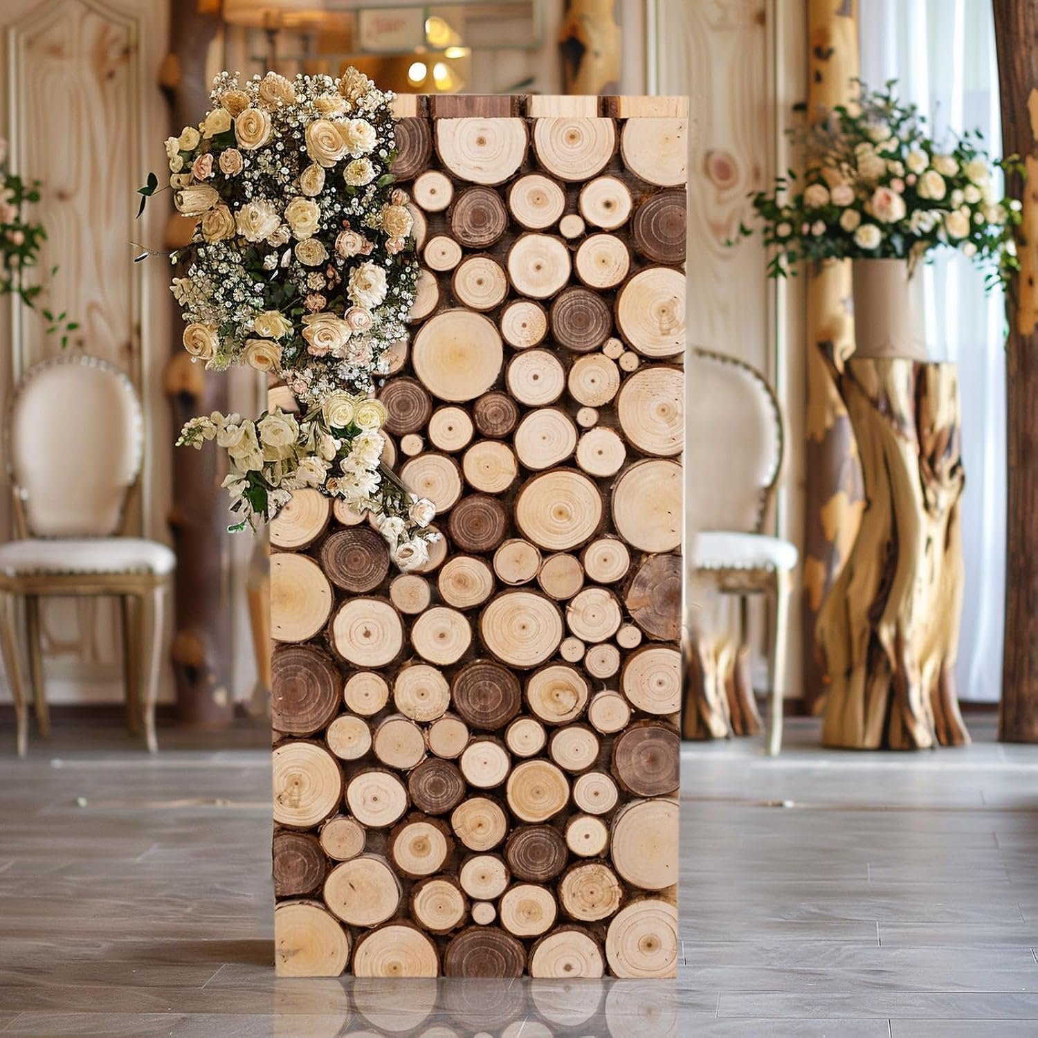 Efavormart 24 inch Natural Wooden Slices Pillar Pedestal Stand, Rustic Wood Riser Rectangular Plant Stand for Wedding Aisle and Farmhouse Home Decor