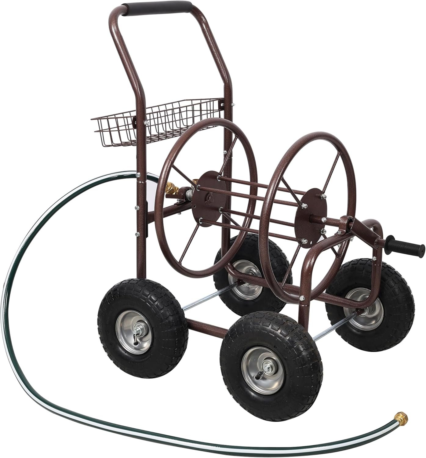 Hose Reel Cart with Wheels – Heavy Duty Metal Garden Hose Reel Cart, 250 ft Capacity, 10″ Pneumatic Tires, Rust-Resistant Steel Frame, Portable Water Hose Cart for Outside