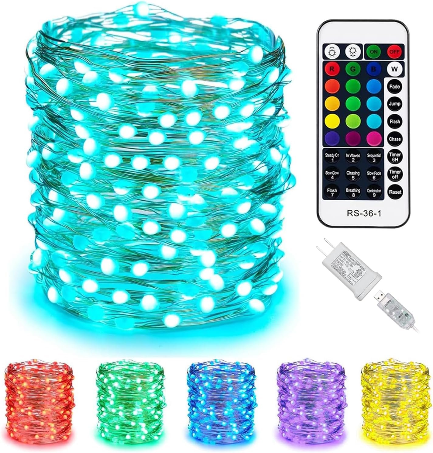 Color Changing Fairy String Lights – 33 ft 100 LED USB Silver Wire Lights with Remote and Timer, Starry Fairy Lights for Bedroom Party Craft Indoor Christmas Decoration, 16 Colors, Adapter Included
