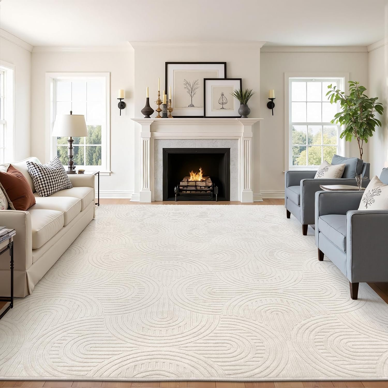 Pauwer Area Rugs for Living Room 8×10, Non Slip Washable Modern Rug, Beige