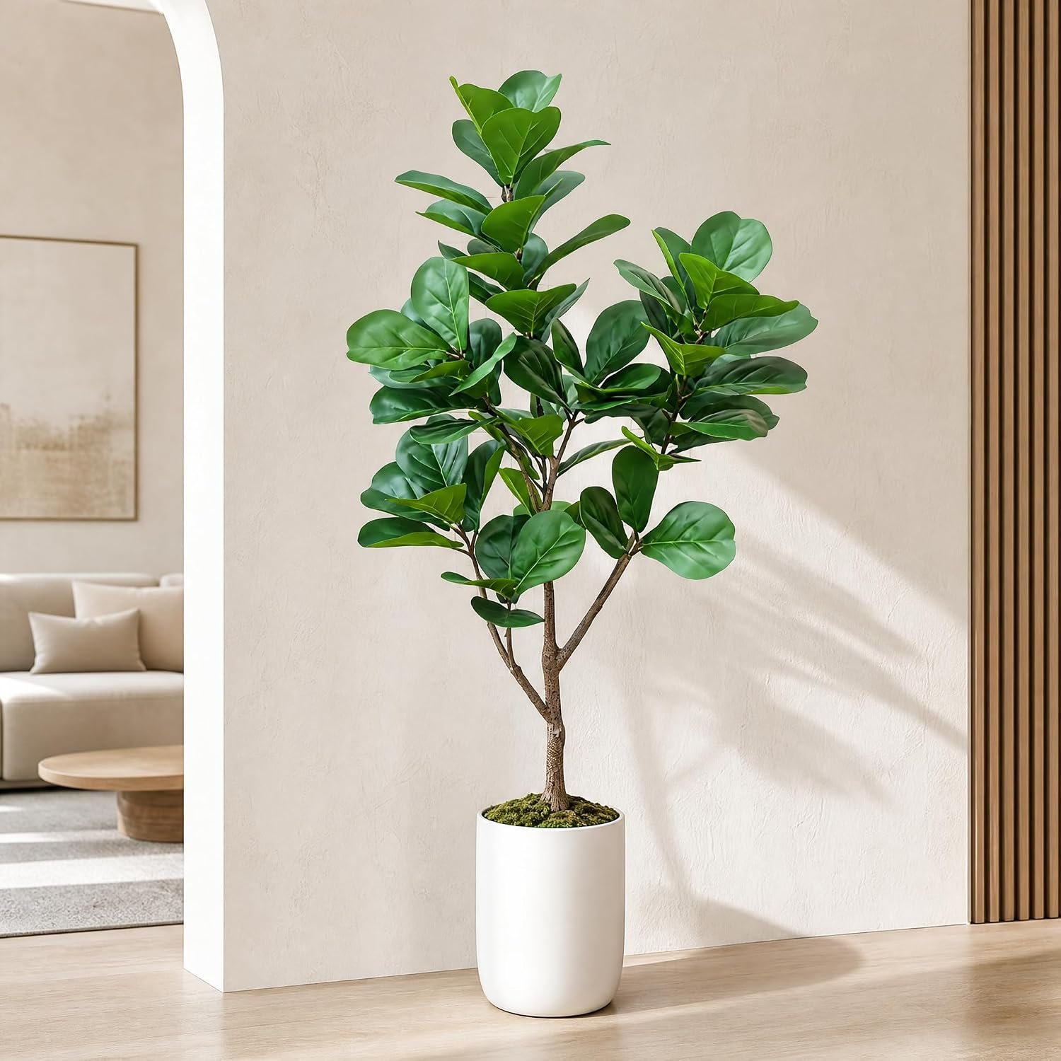 5ft Artificial Fiddle Leaf Fig Tree,Lifelike Indoor Faux Plant with Adjustable Branches,Easy Assembly,and Low Maintenance for Home and Office Decor