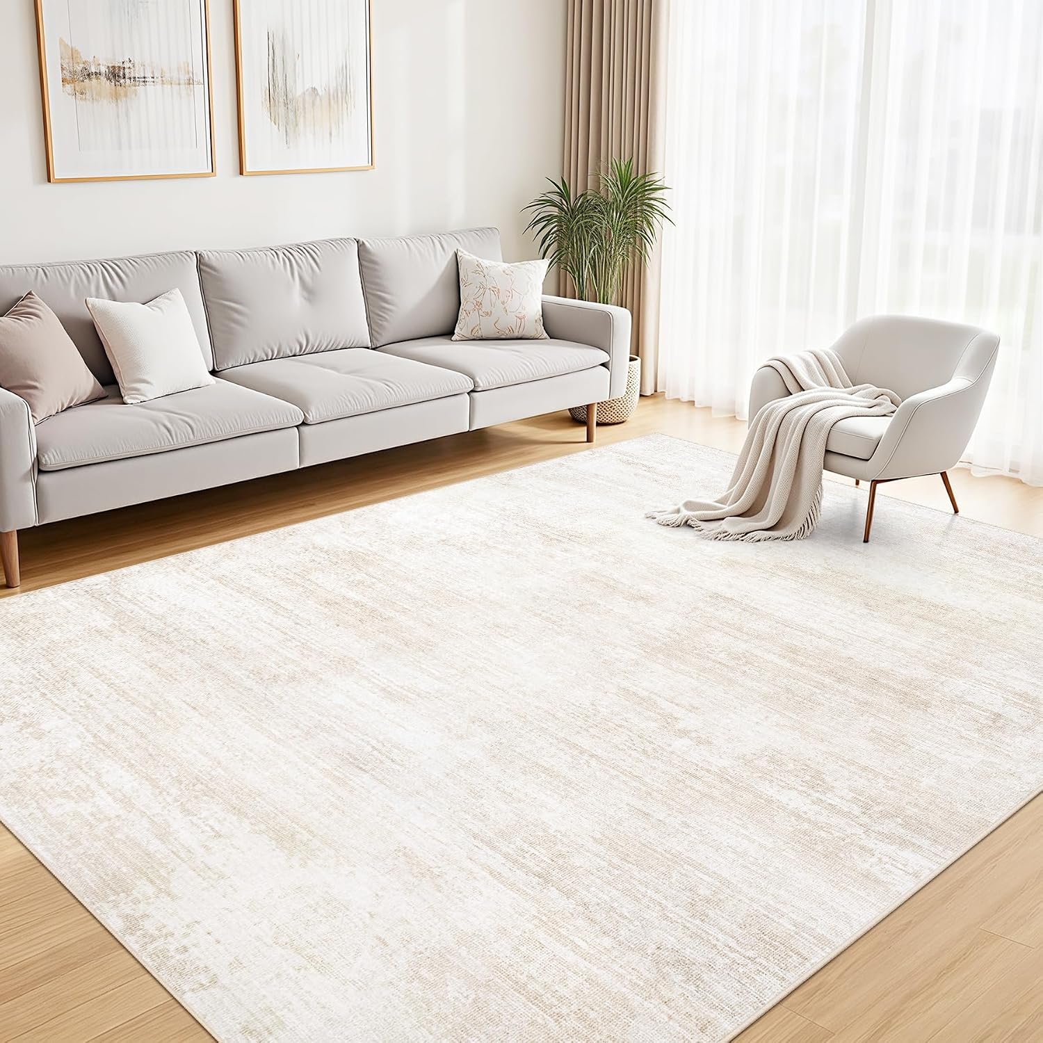 Tosuoka Washable Rug 6×9 Area Rugs for Living Room, Beige Neutral Abstract