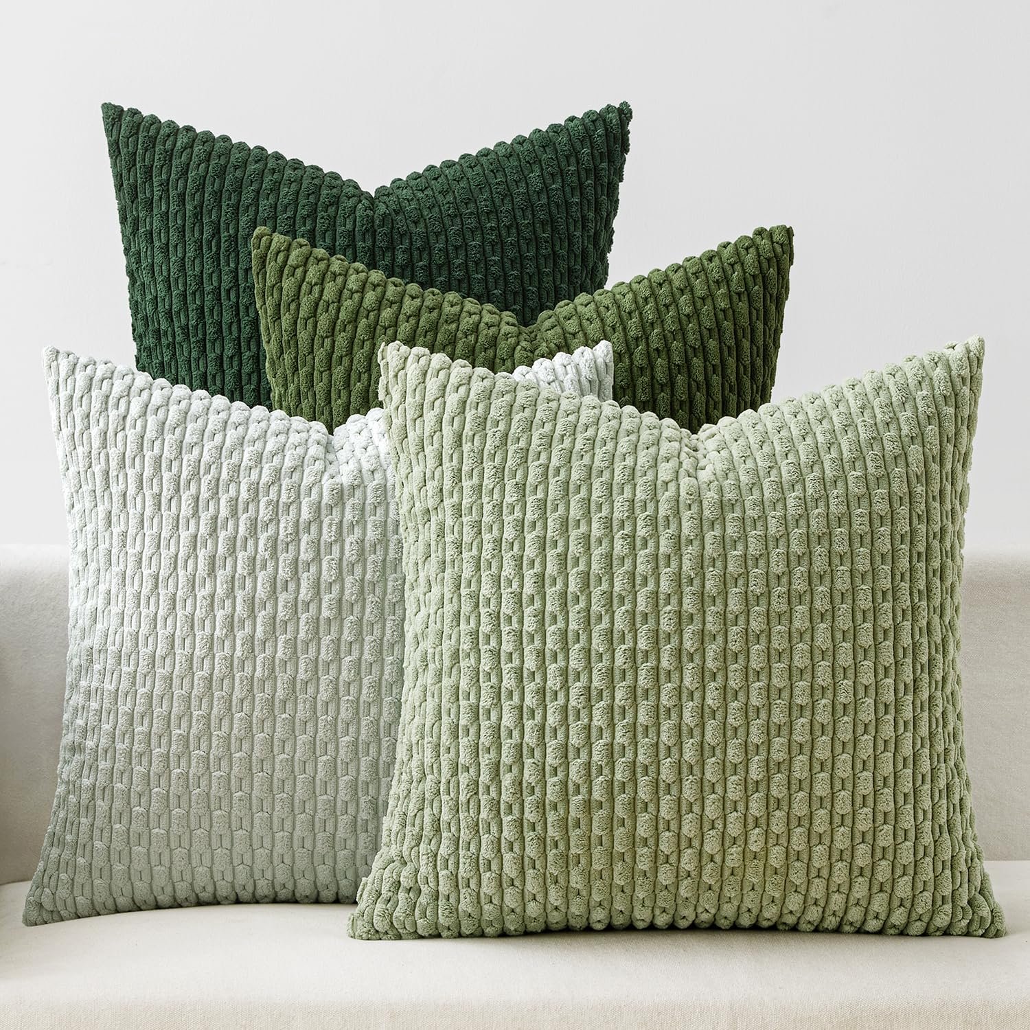 MIULEE Spring Sage Green Decorative Throw Pillow Covers for Couch Sofa Living Room Set of 4 Boho Gradient Cushion Covers Corduroy Rustic Fun Pillowcases Farmhouse Home Decor 20×20 Inch Forest Green