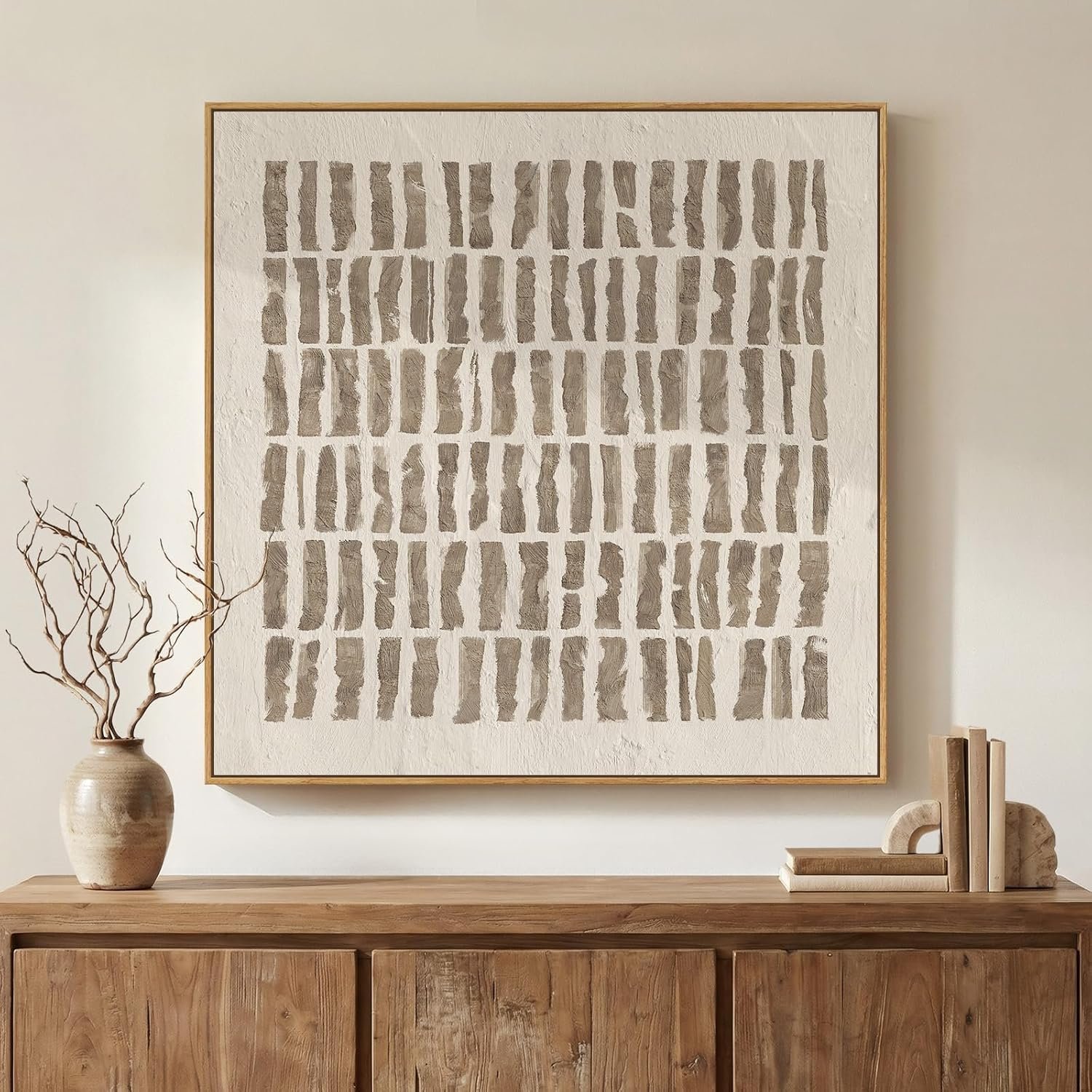 Framed Neutral Beige Abstract Canvas Prints Wall Art Decor, 30×30 In