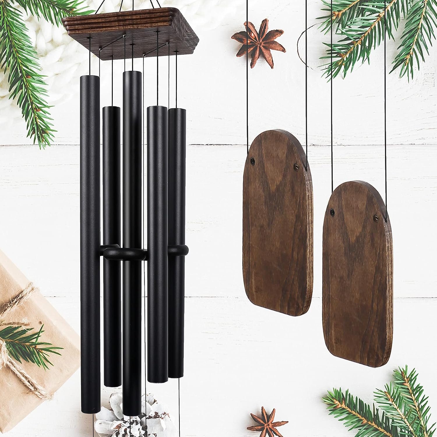 48″ Large Wind Chimes for Outside Deep Tone, Wood Wind Chimes Outdoor Clearance, Memorial Gifts for Mother’s Day and Christmas, Outdoor Decor for Garden, Patio, Yard(Big Wind Chime, Black)
