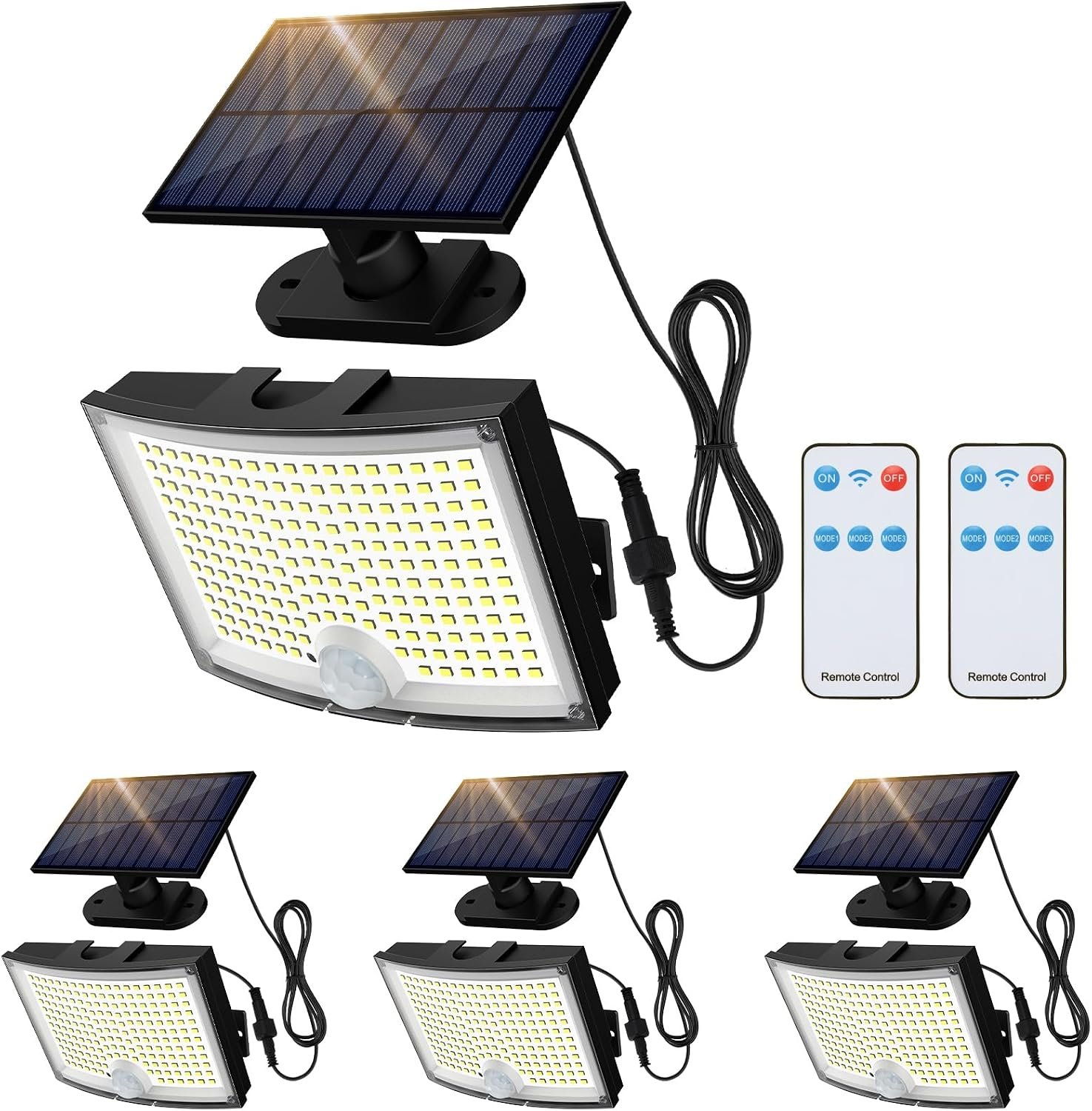 Adiding Solar Outdoor Lights 4 Pack, 202 LED Flood Light with 16.4 ft Cable