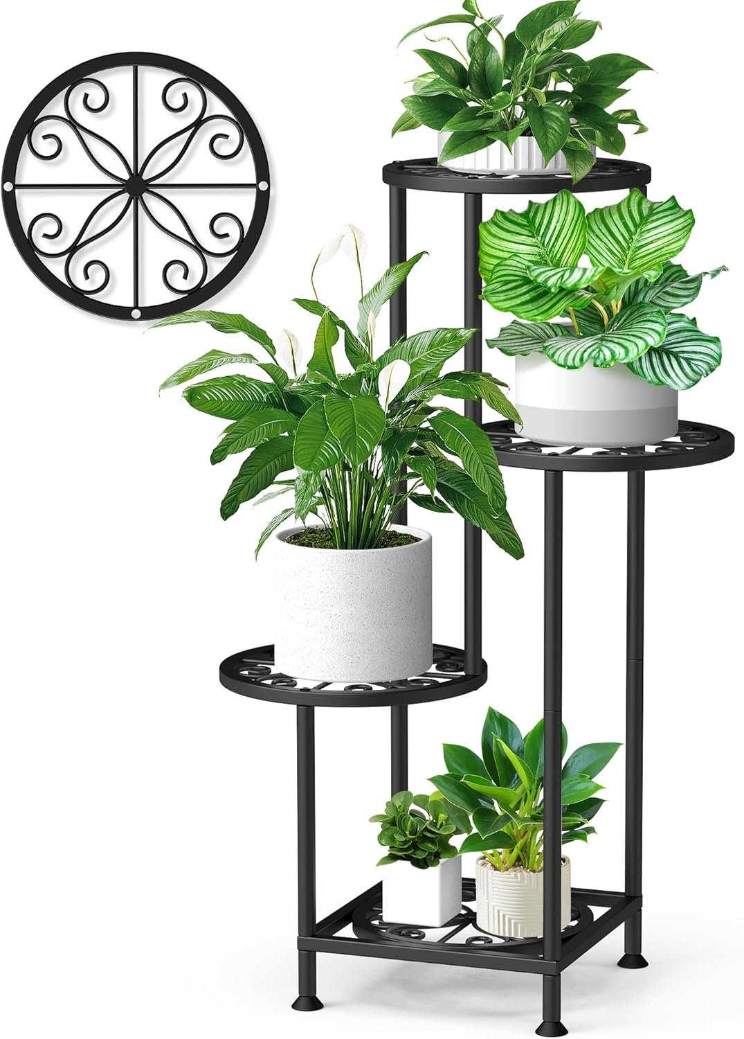 4 Tier Plant Stand Indoor Outdoor, Metal Shelf Holder Corner Black