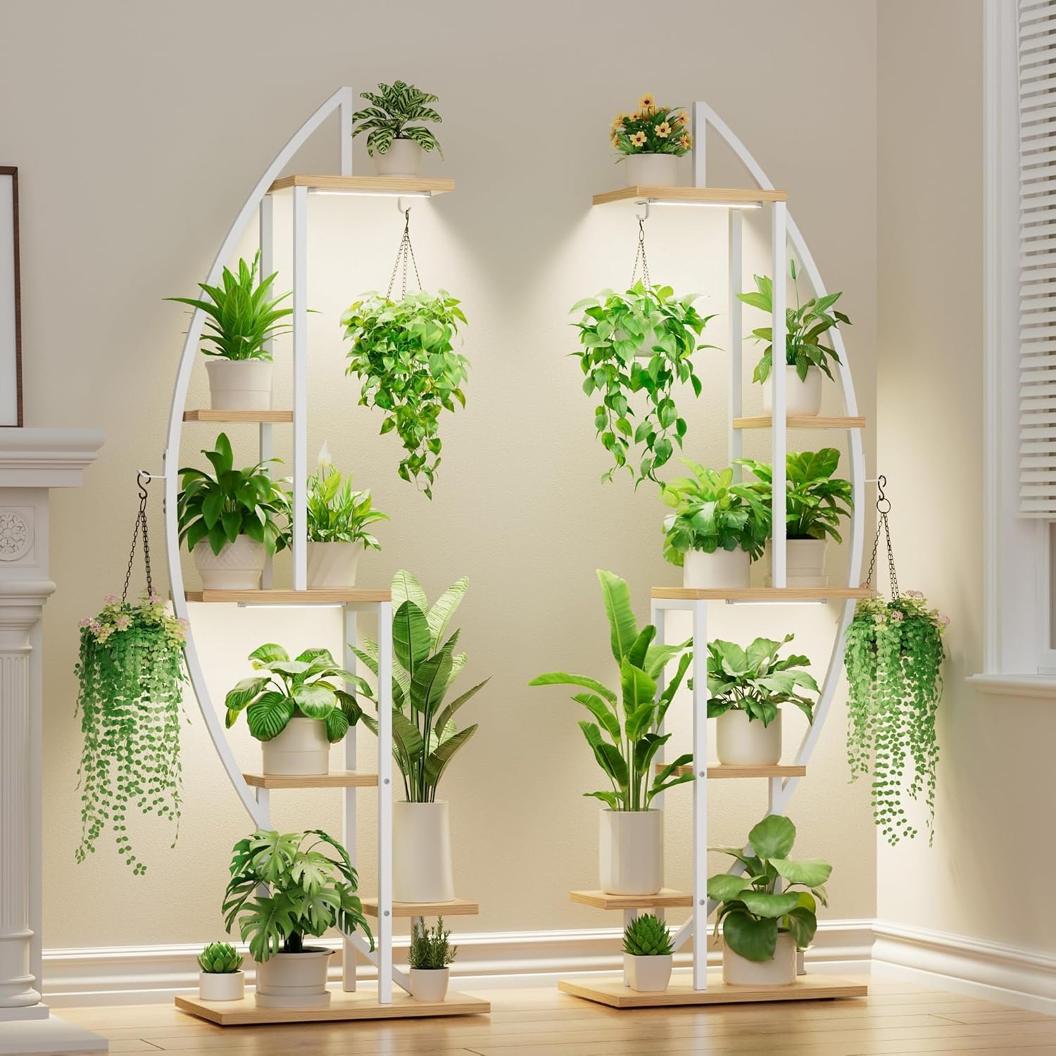 BACEKOLL Plant Stand with Grow Light, 2 Pack Tall Indoor Plant Shelf 6 Tier