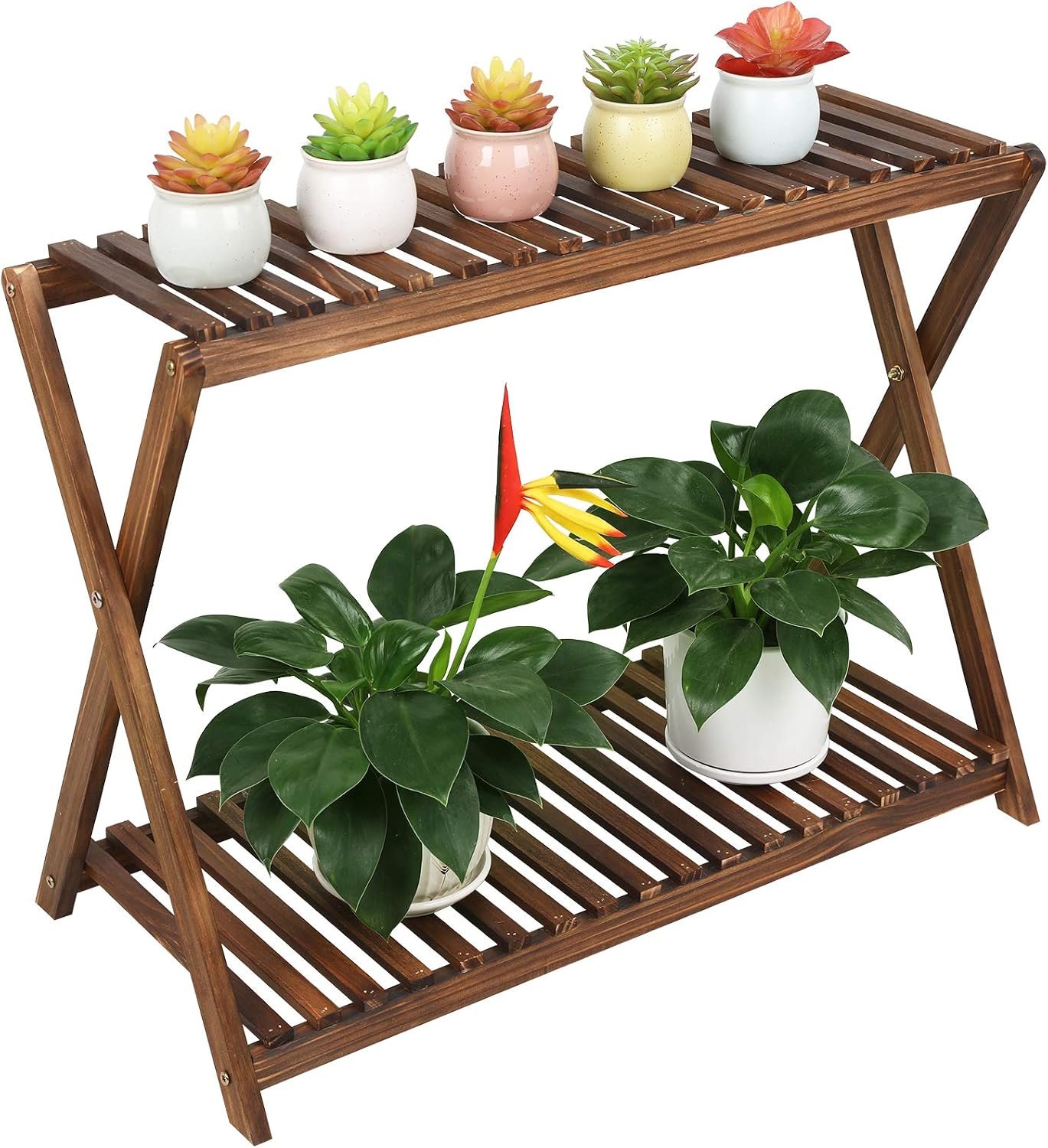Wood Plant Stand Shelf Indoor Outdoor 2 Tier Plant Bench Corner