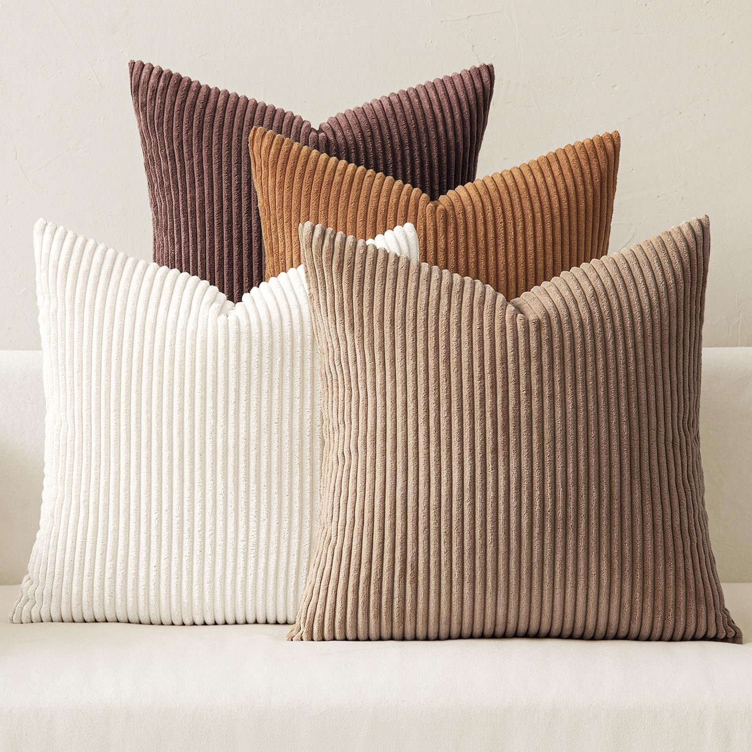 MIULEE Fall Corduroy Decorative Throw Pillow Covers Brown Series 18×18