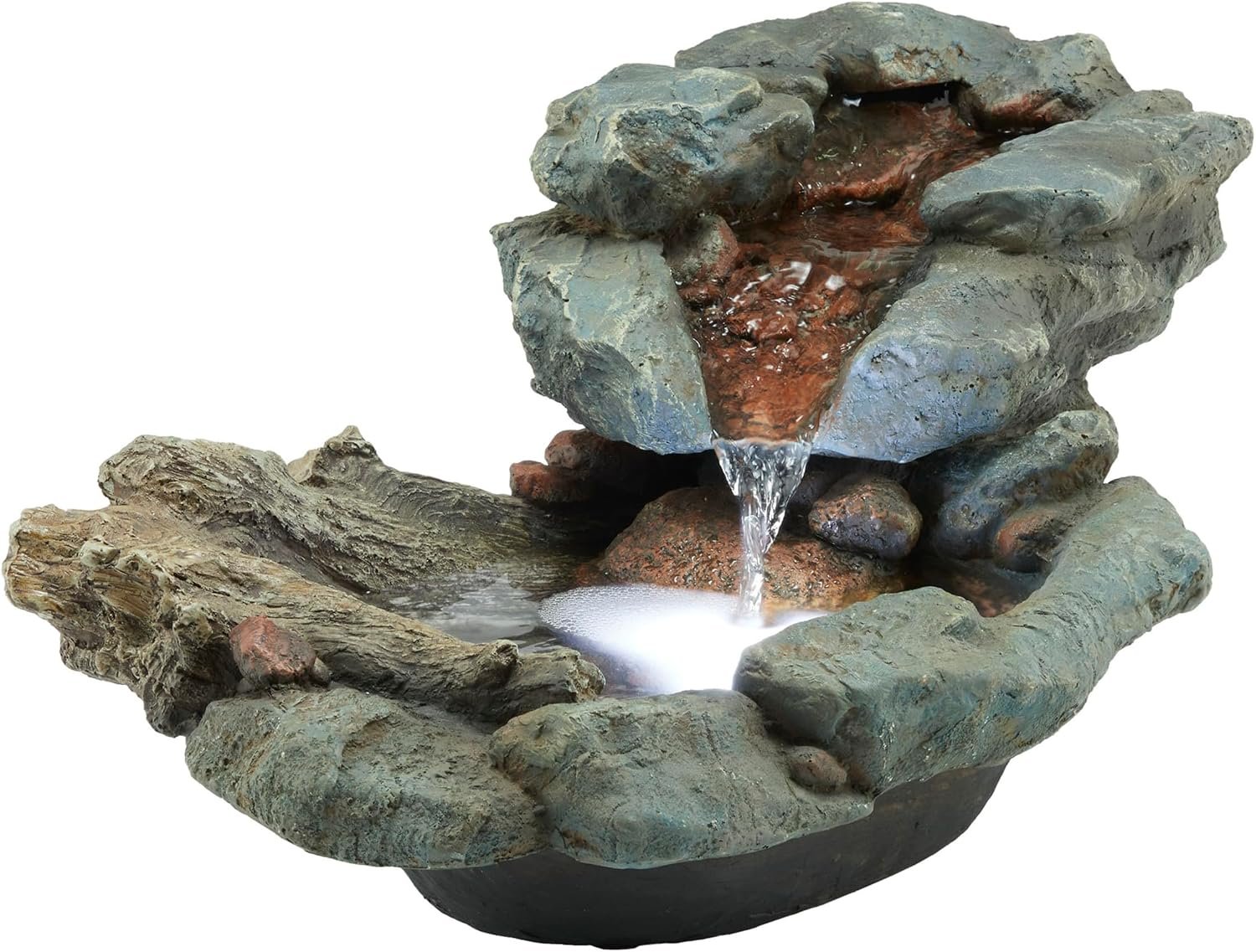 Alpine Corporation 20″ Long Indoor/Outdoor River Rock Waterfall Tabletop Fountain with LED Lights
