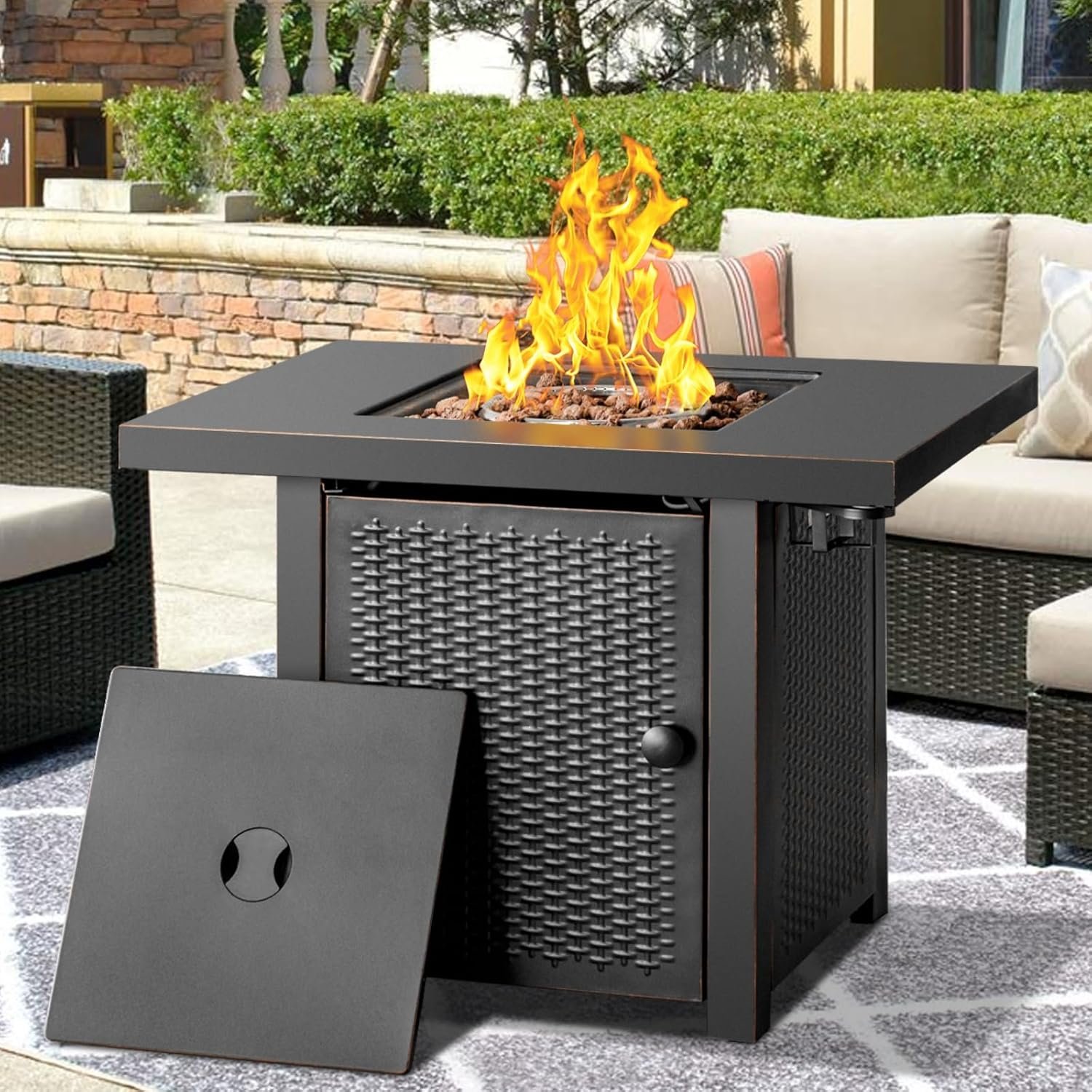 OutVue 32 inch Propane Fire Pit Table with 2 Drink Holders