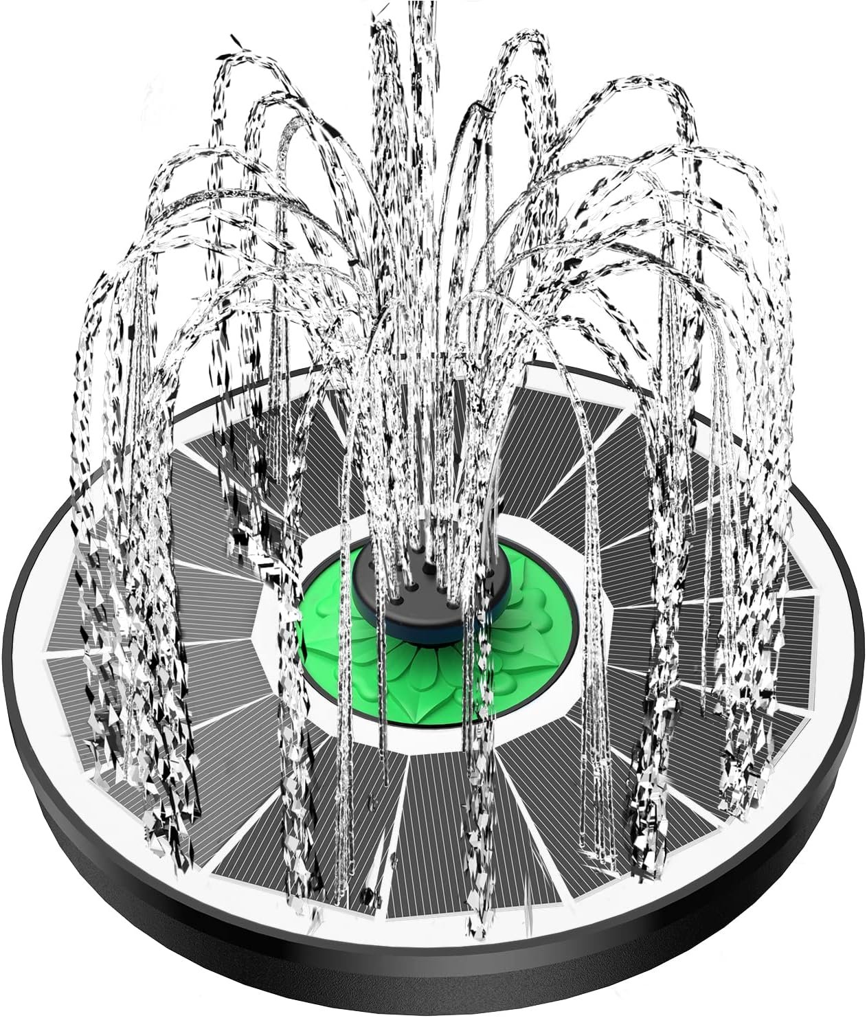 Yzert Solar Fountain for Bird Bath Glass – No Battery, 3.5W Solar Bird Bath Fountains Green Flower with 4 Fixed Rods & 7 Nozzles, Solar Powered Water Fountain for Outdoor, Pond, Pool, Garden