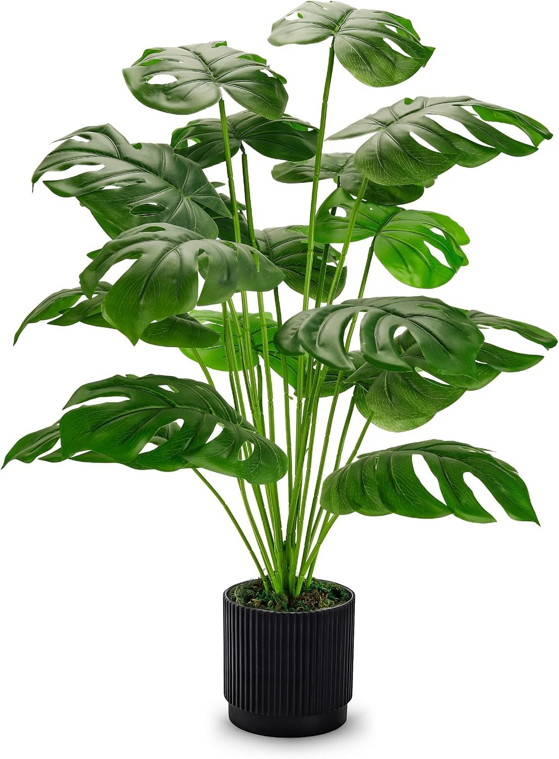 Der Rose 28″ Fake Plants, Monstera Floor Plant, Black Pot for Office Decor