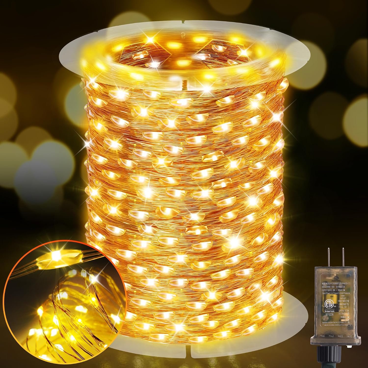 KNONEW 203FT 600LED Outdoor Fairy Lights Plug in Warm White Christmas Decor