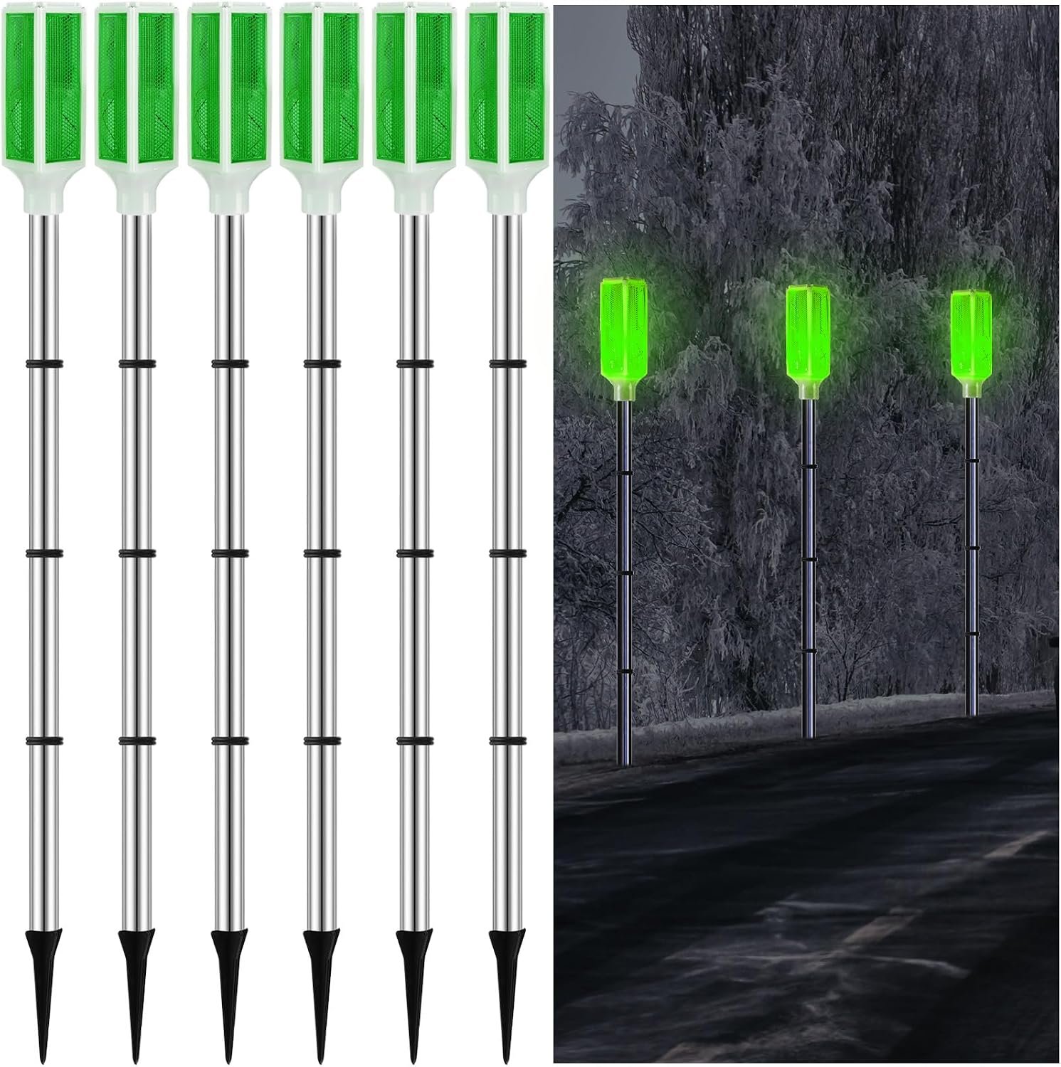 Macarrie 6 Pack Solar Driveway Markers Reflector Lights,37 Inch,Green