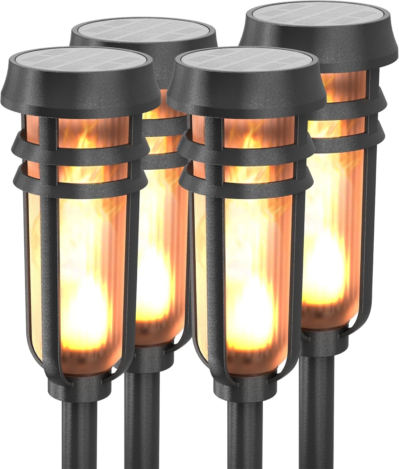 FoxFlame Metal Solar Torch Lights, Solar Tiki Torches, Patented Fire Effect