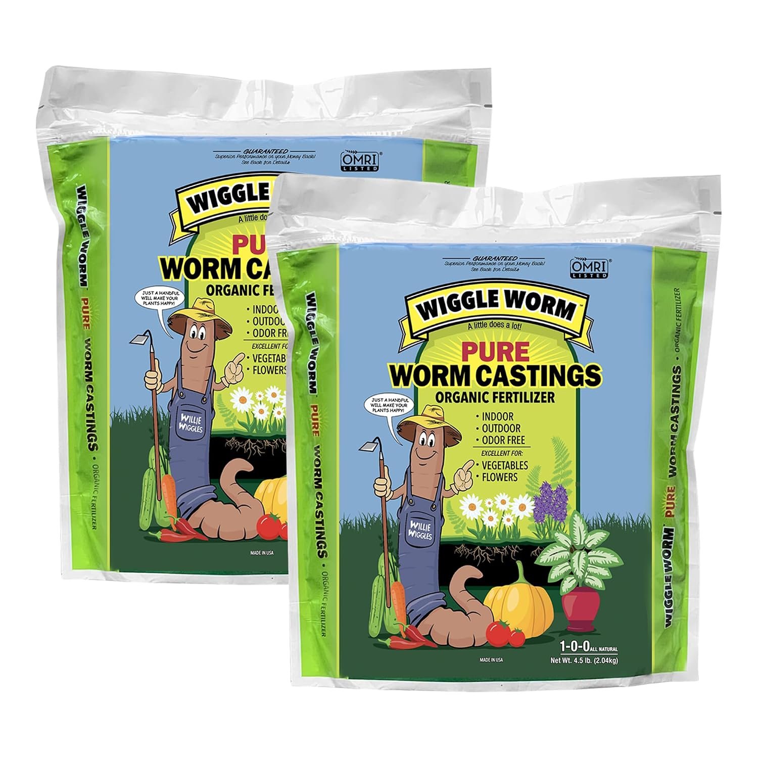 Wiggle Worm 100% Pure Organic Worm Casting Fertilizer, 4.5lb (Pack of 2)