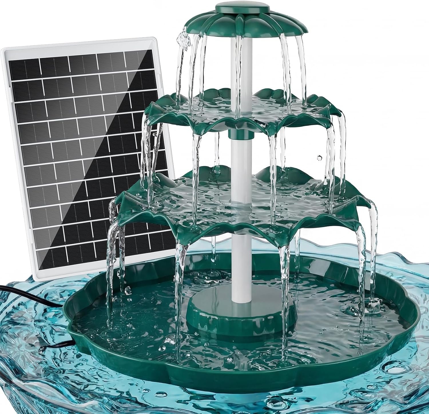 AISITIN 6.5W Solar Bird Bath Fountain, 3-Tiered Waterfall, DIY Detachable