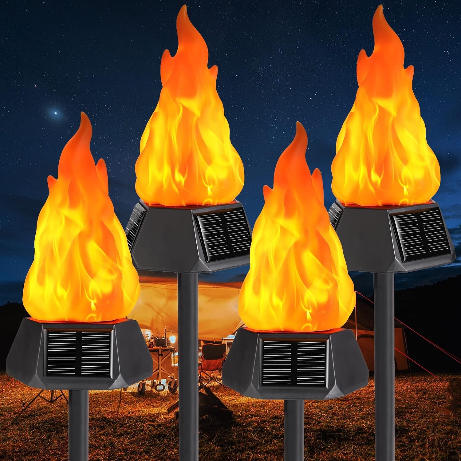 Toodour Solar Halloween Lights Outdoor, 4 Pack Solar Torch Light Waterproof