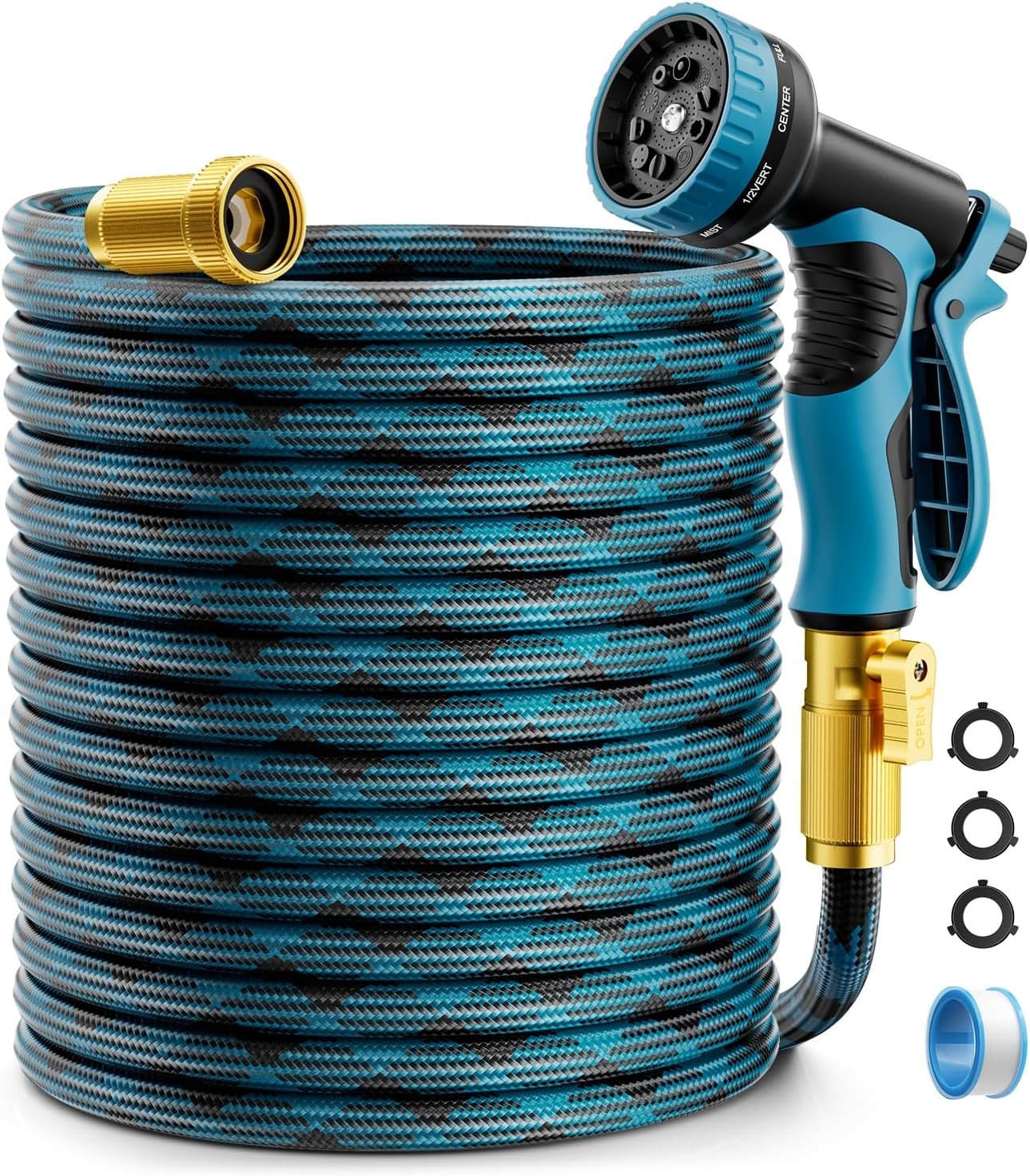Garden Hose, Non-Expandable Water Hose 25 ft, Flexible, Kink & Leak Proof Water Pipe with 10-Function Spray Nozzle, Lightweight Outdoor Hose for Yard, Lawn, Car Wash, RV and Home Use