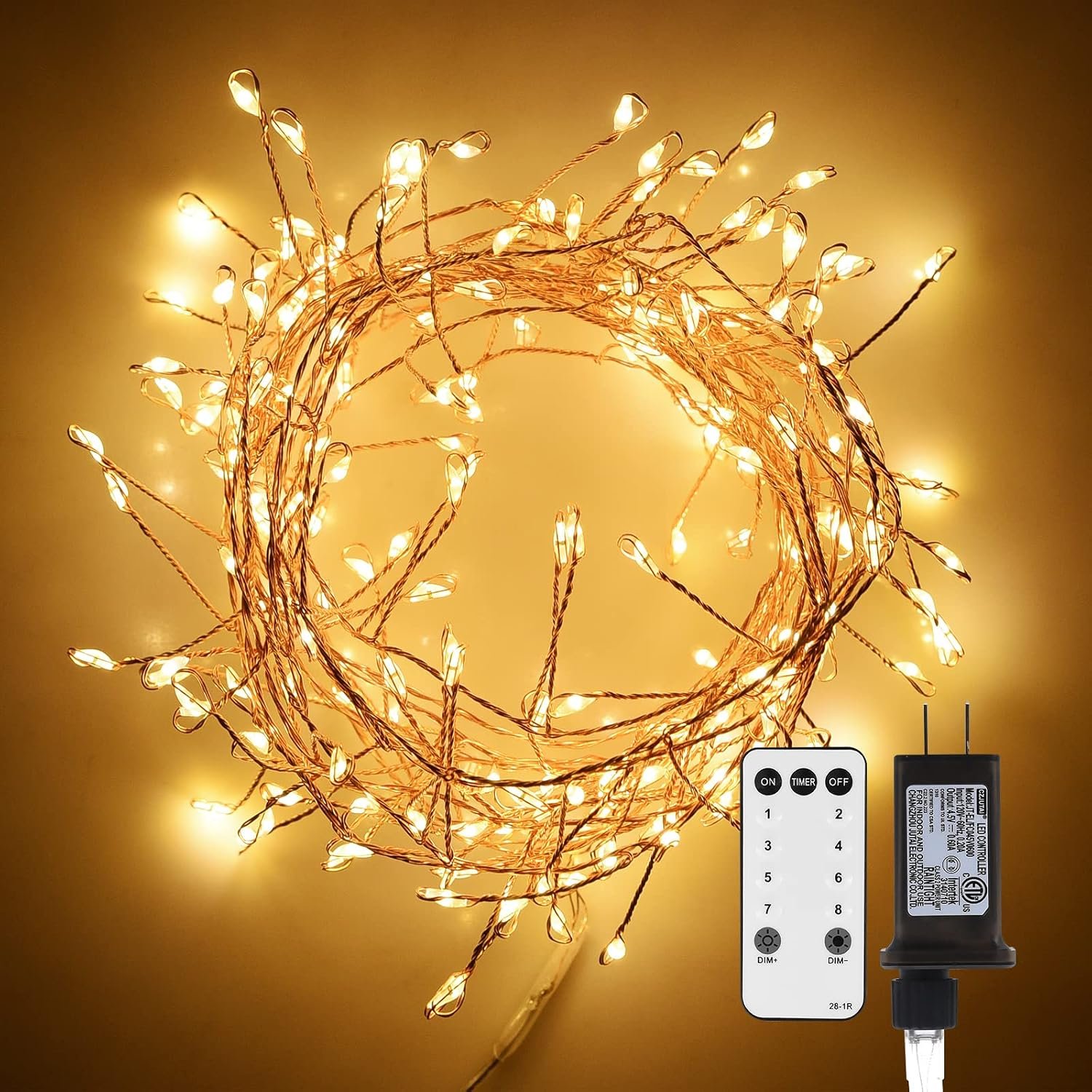 Dailyart 200 LED Warm Christmas Fairy Lights Plug in with Remote & Timer