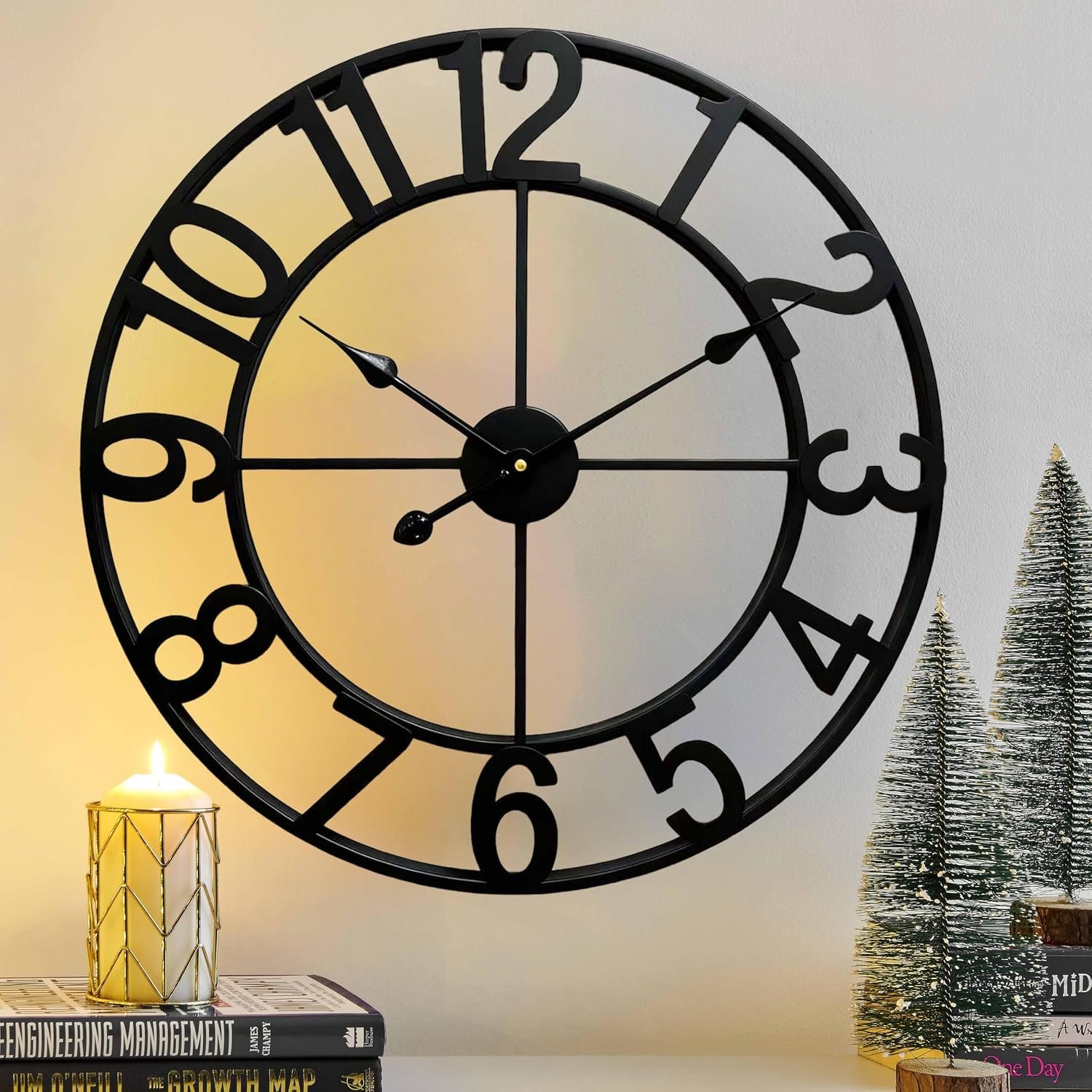 CLXEAST Silent 24 Inch Wall Clocks for Living Room Decor,Arabic Numeral