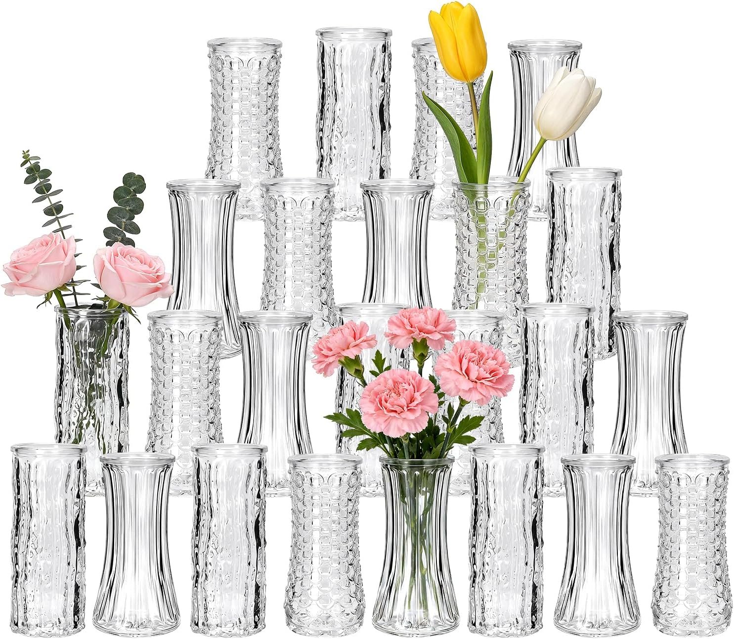 24 Pack Mini Glass Bud Vases, Small Clear Flower Vases Bulk