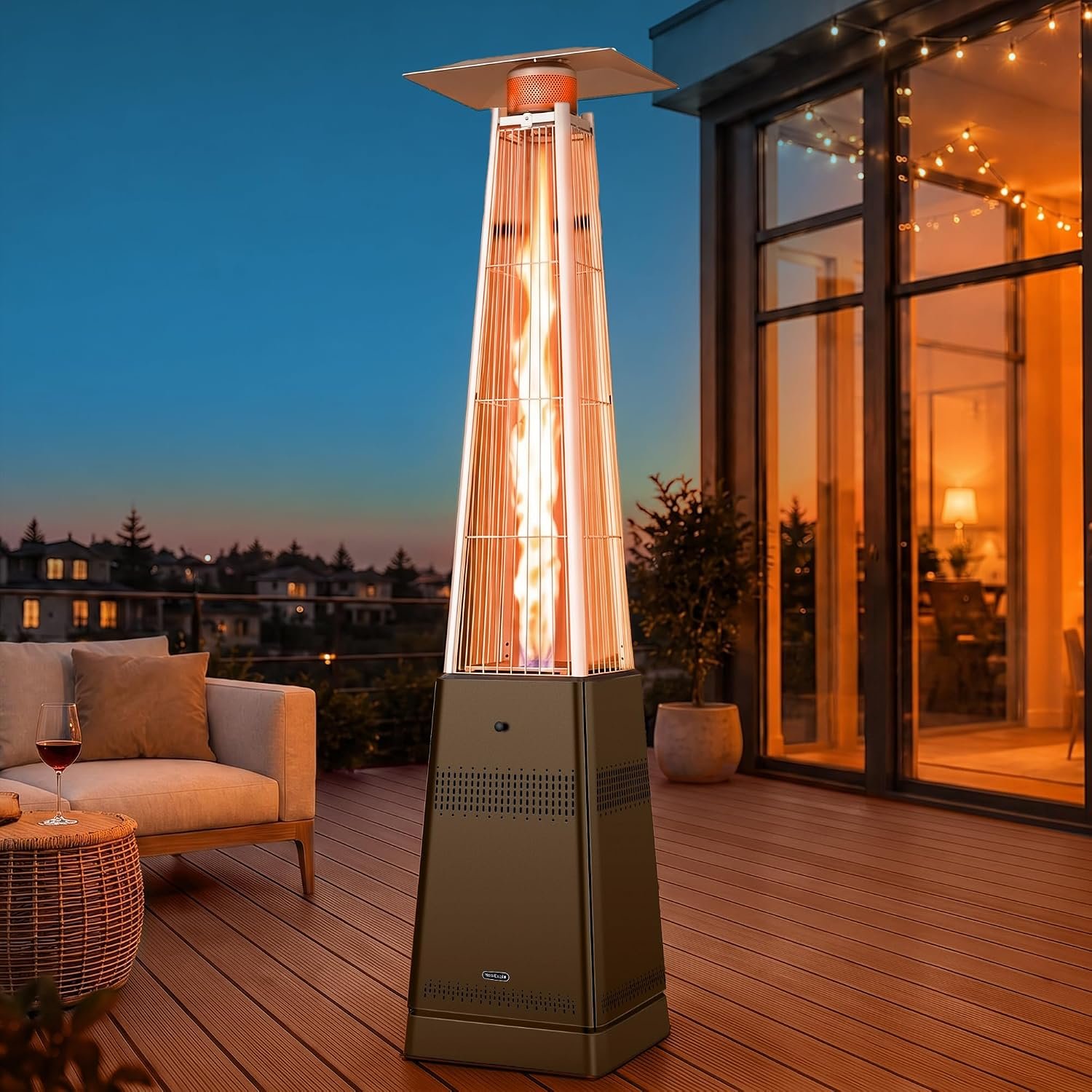 Pyramid Patio Heater, 50,000 BTU Outdoor Patio Heater, Propane Heater With Quartz Glass Tube & Wheels for Outdoor Use, Backyard, Commercial & Residential, Triple Protection System, Brown