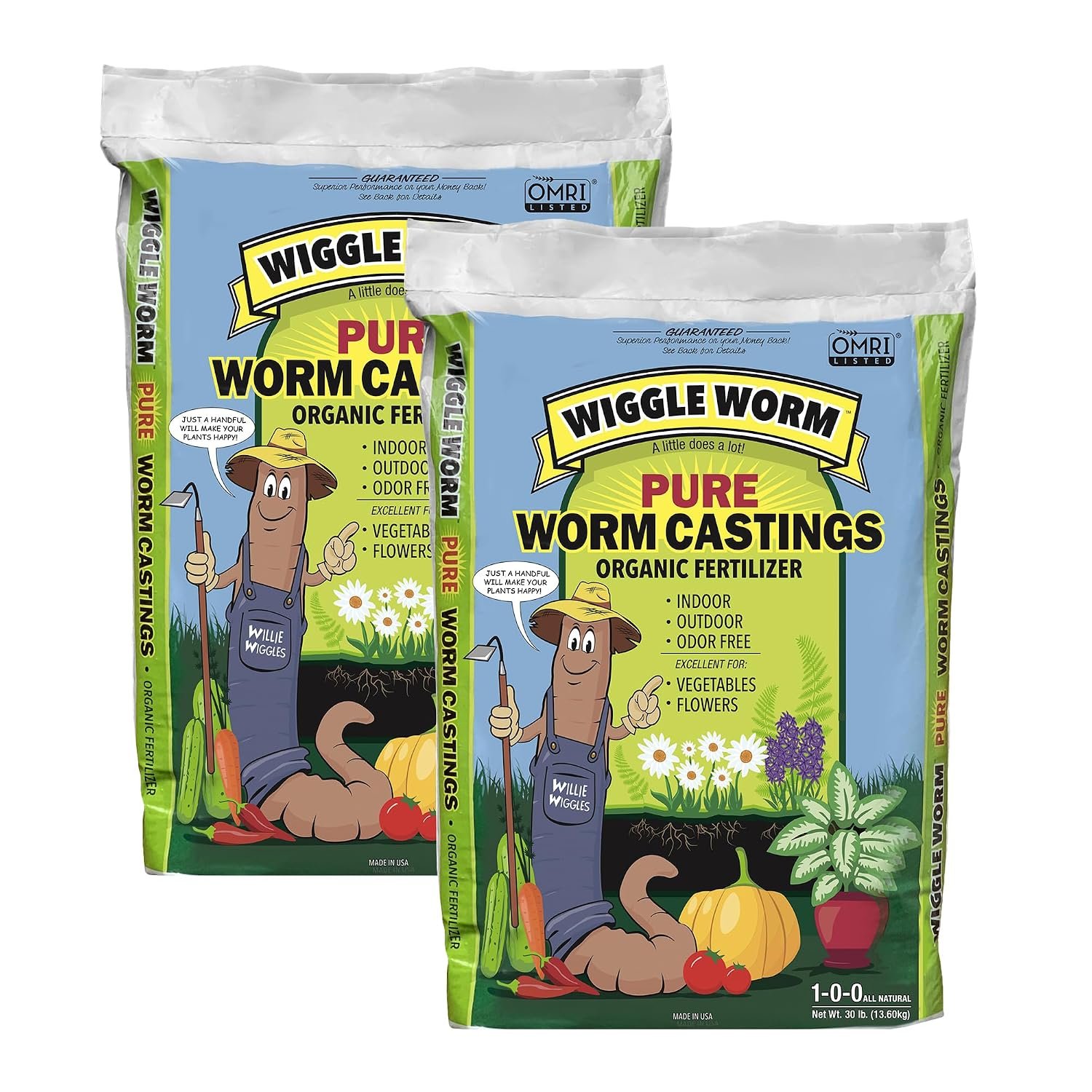 Wiggle Worm 100% Pure Organic Worm Casting Fertilizer, 30lb (Pack of 2)