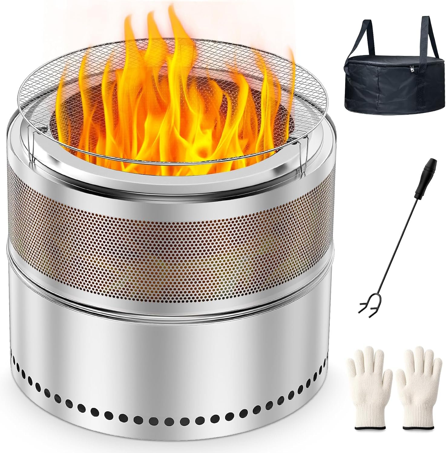 Smokeless Fire Pit 20 Inch, Portable Stainless Steel Firepit Outdoor