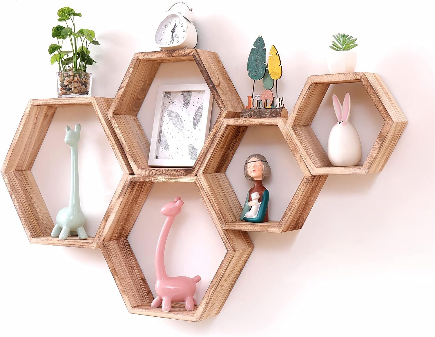 WONFUlity Hexagon Floating Shelves, Hexagonal Shelf Wall Mounted Storage