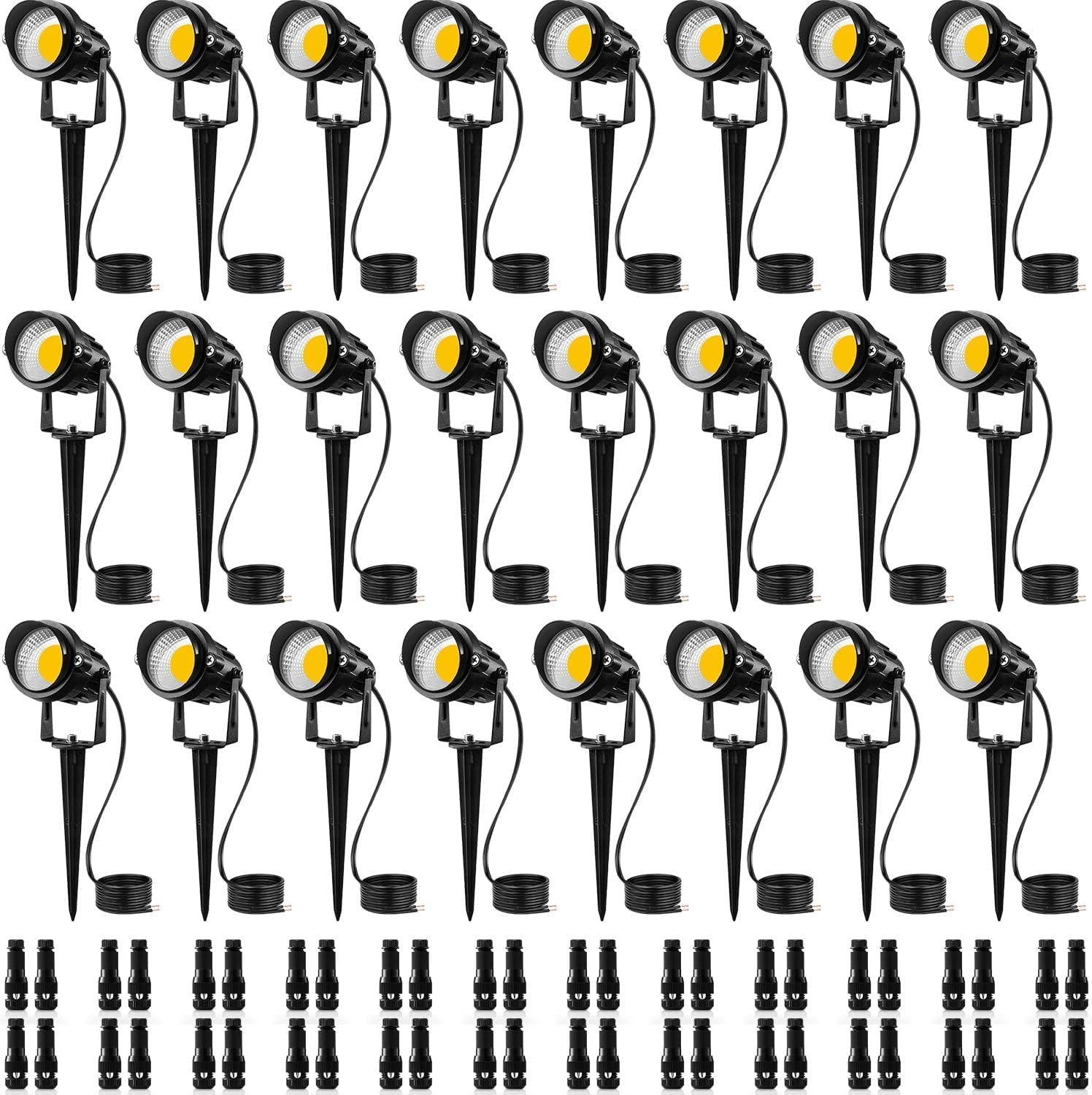 SUNVIE 24 Pack Low Voltage Landscape Lights LED Spotlights with Connectors