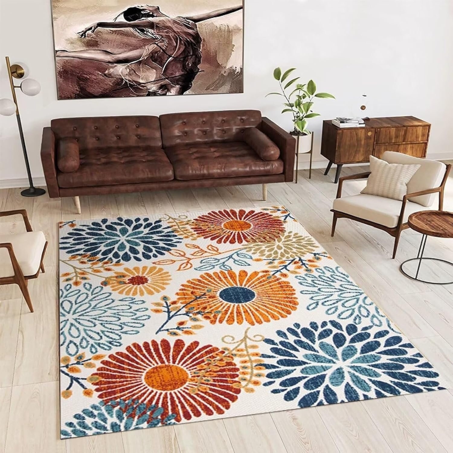 Outdoor Rug Flower Pattern Leaf Pattern,Waterproof Reversible Patio Plastic Straw Rugs for Camping,Area Carpet, Mat for Porch Deck Balcony Pool Backyard Picnic Beach Camper Door.