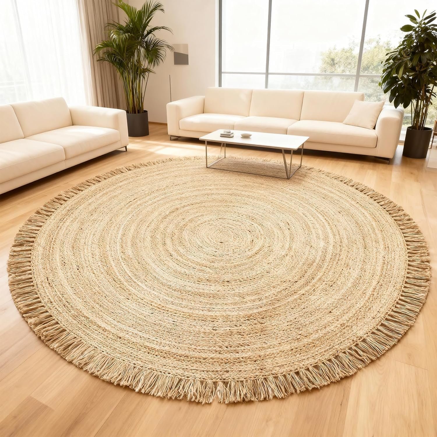 Hand Woven Jute Round Rug, Natural Reversible Boho Area Rug for Entryway, Kitchen, Living Room and Bedroom I Farmhouse Indoor Floor Rug – 6ft, Circular