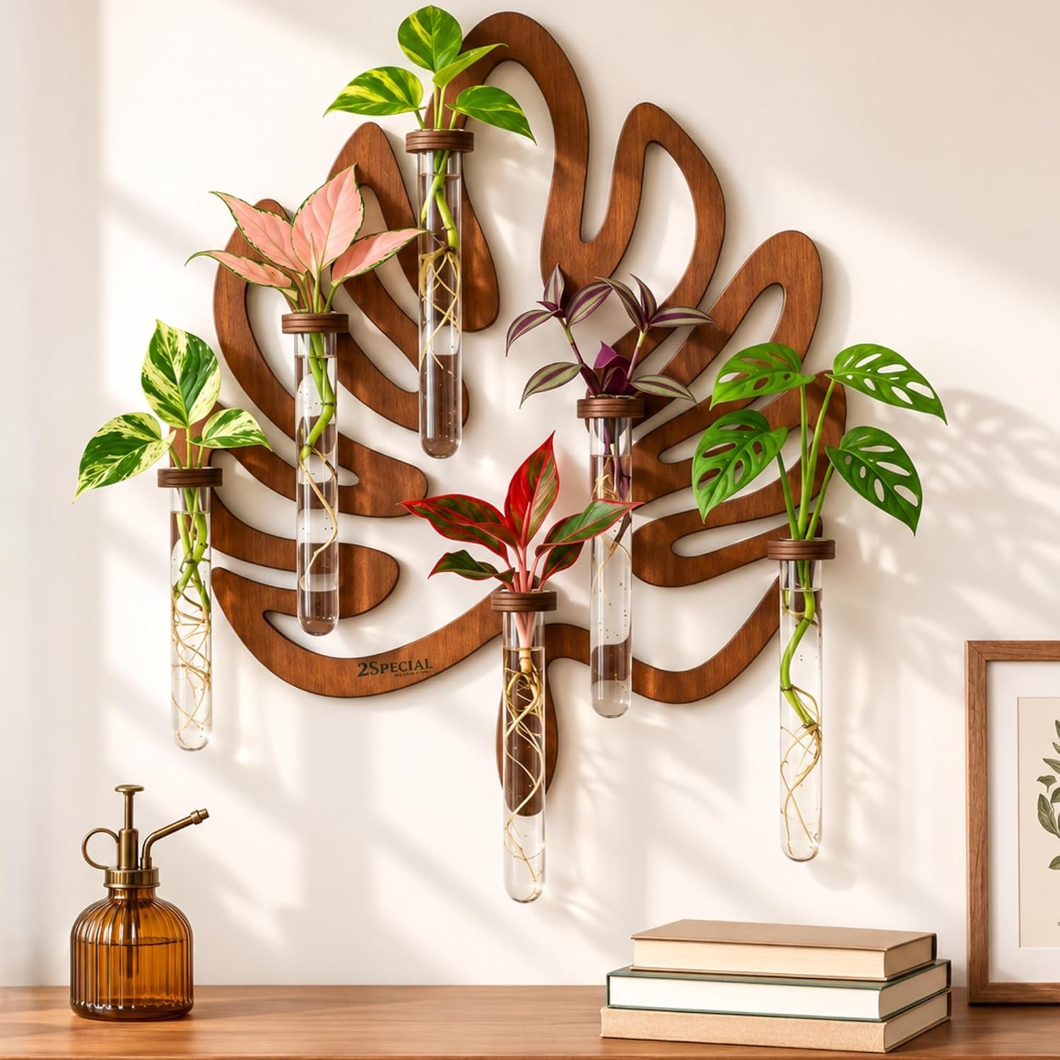 Leaf-Shaped Plant Hanging Propagation Stations with 6 Glass Vases & 1 Spare