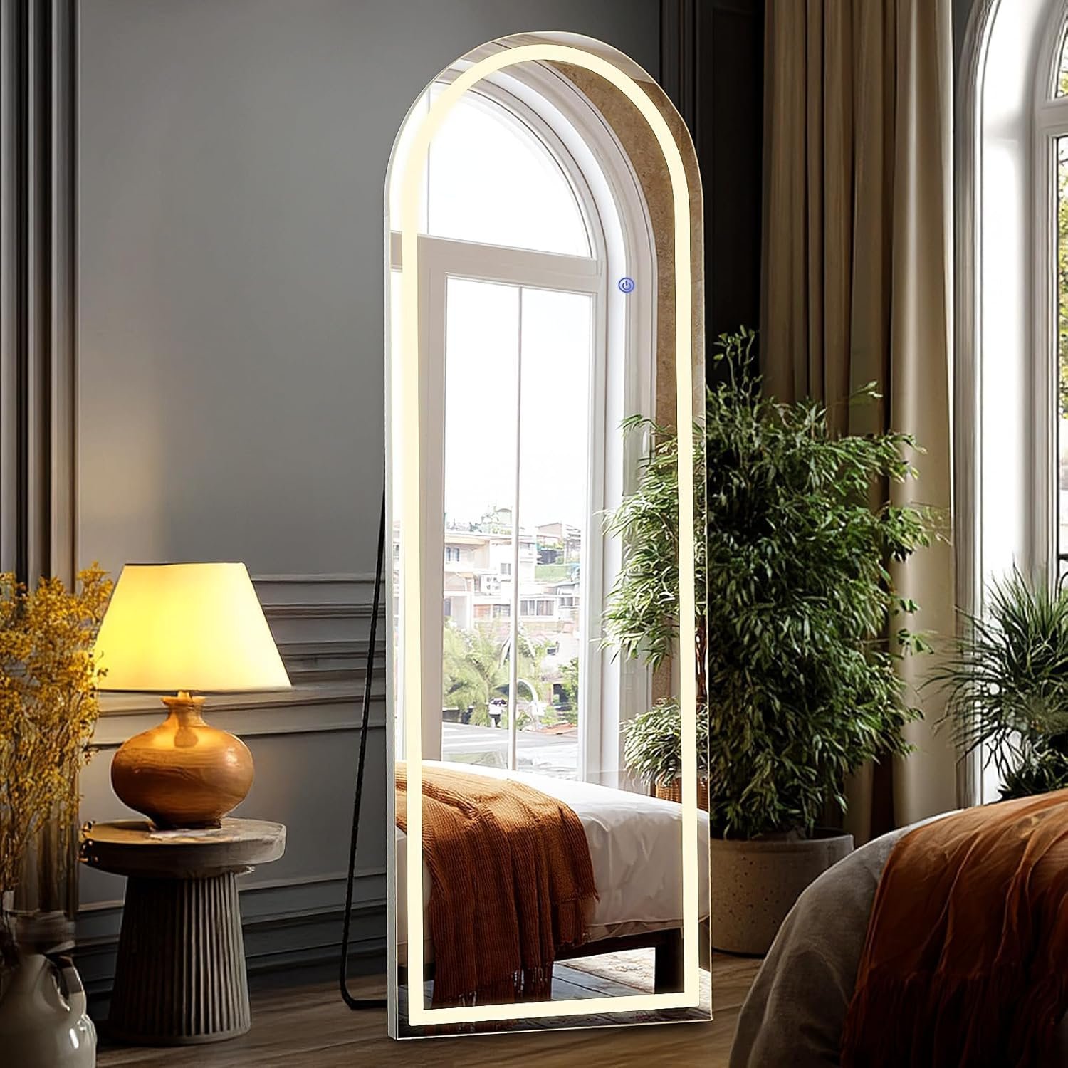 DUMOS Arched LED Mirror Full Length Standing, 16″x60″ Full Body Wall Mirror