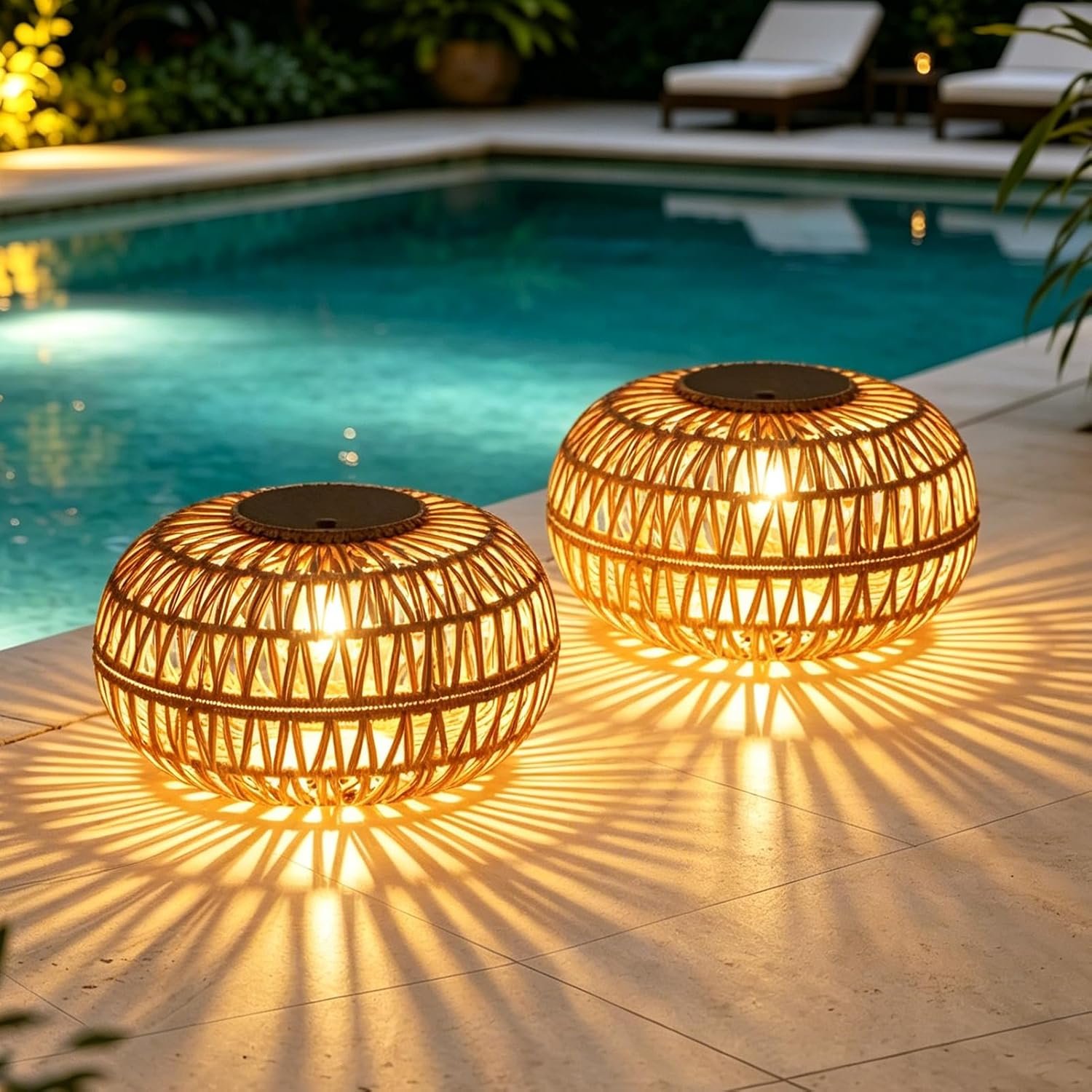 2 Pack Solar Lanterns Outdoor Waterproof, 11″ Bigger Rattan Outdoor Solar Lights, Solar Lanterns Decorative Outdoor with 2 Brightness, Solar Powered Garden Lights, Outdoor Solar Lanterns Table Decor