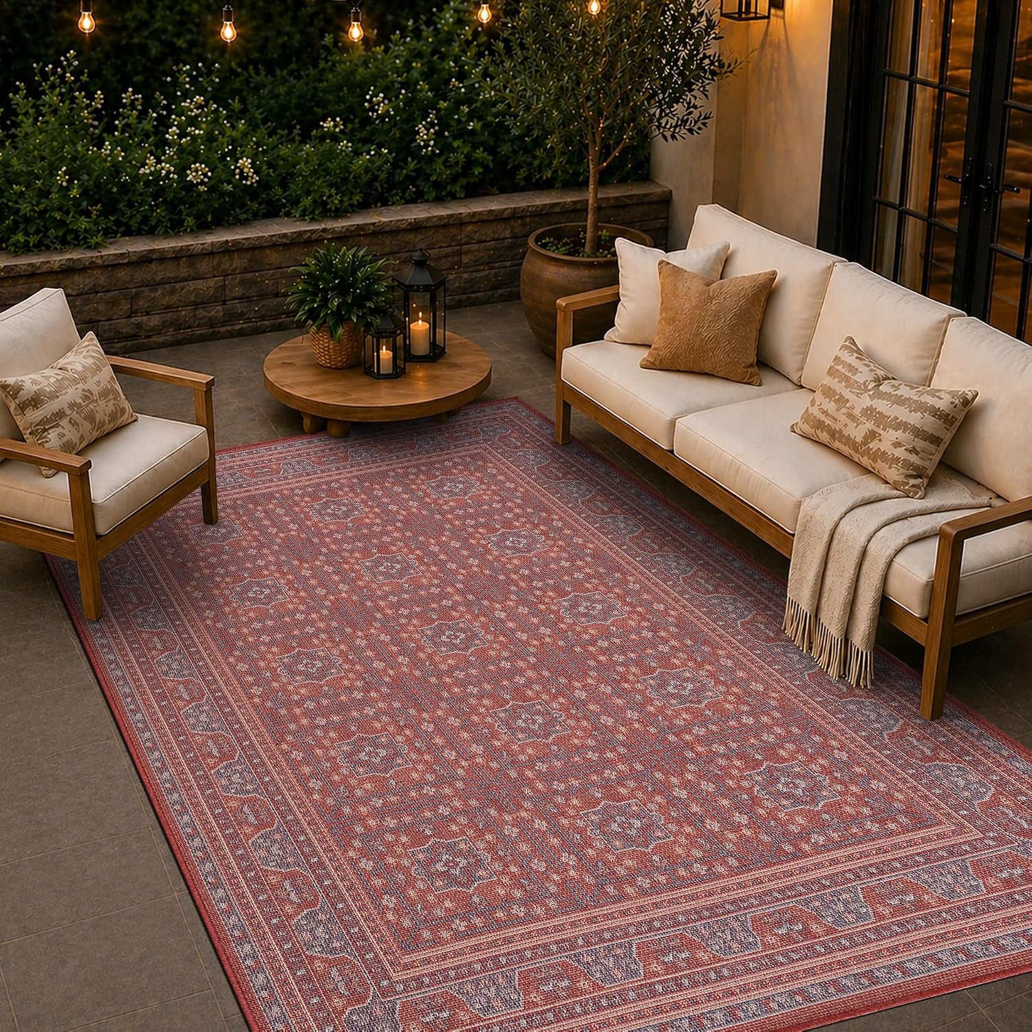 Loom&Crate Washable Indoor Outdoor Area Rug 5×8, Patio Rug, Red Orven