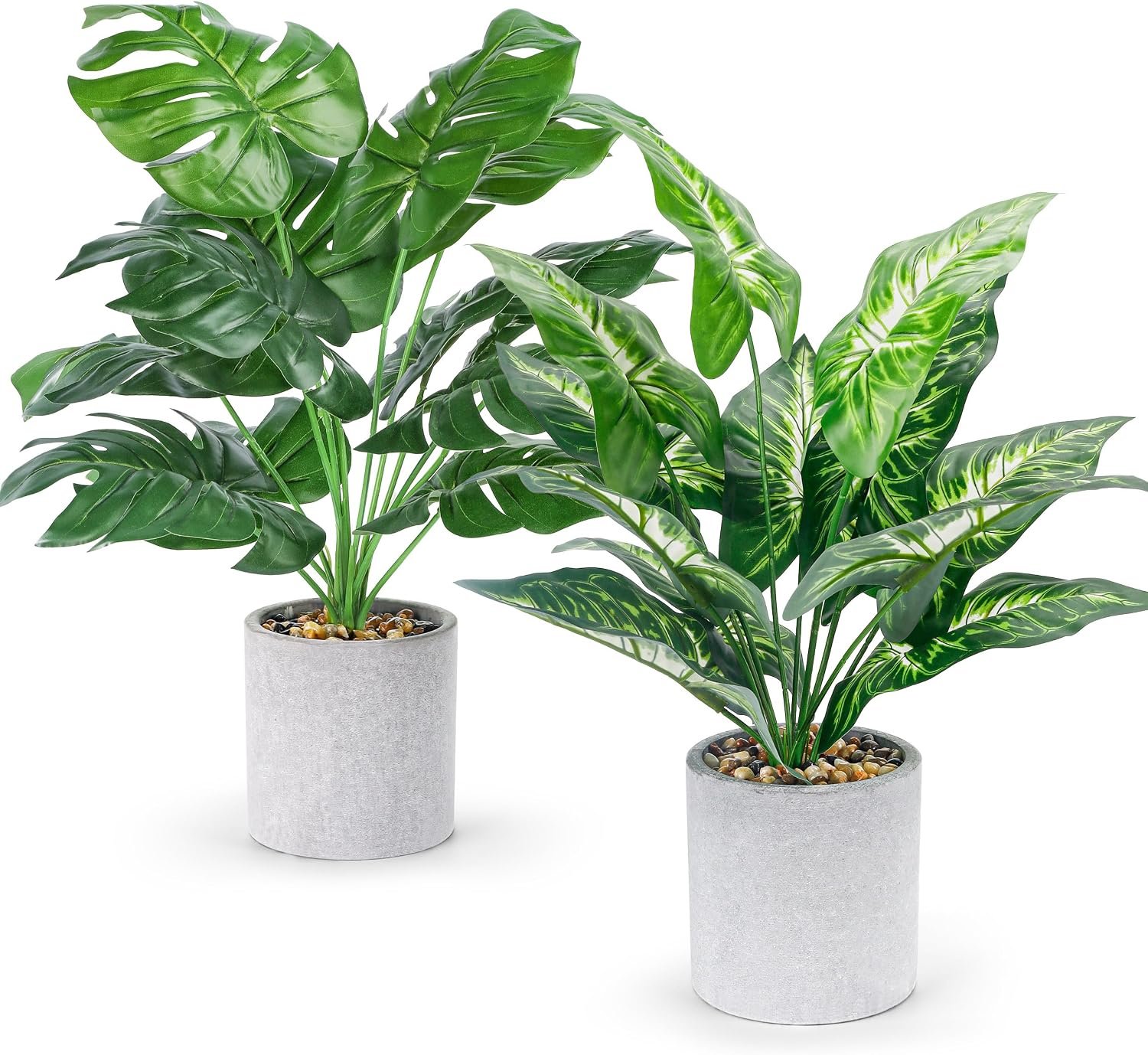 2 Pack 16″ Fake Plants Monstera for Desk Shelf Decor