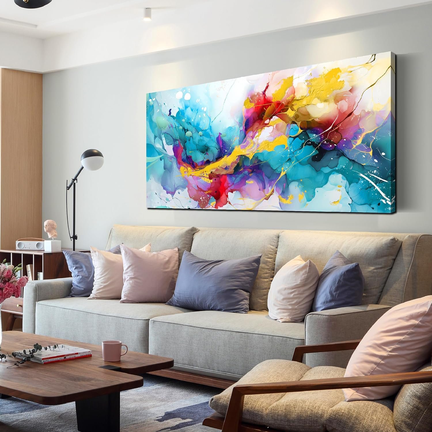 LAOTOART Abstract Canvas Wall-Art for Living Room – Colorful Wall Art Bedroom Office Artwork Wall Decor Ready to Hang Size 24″ x 48″