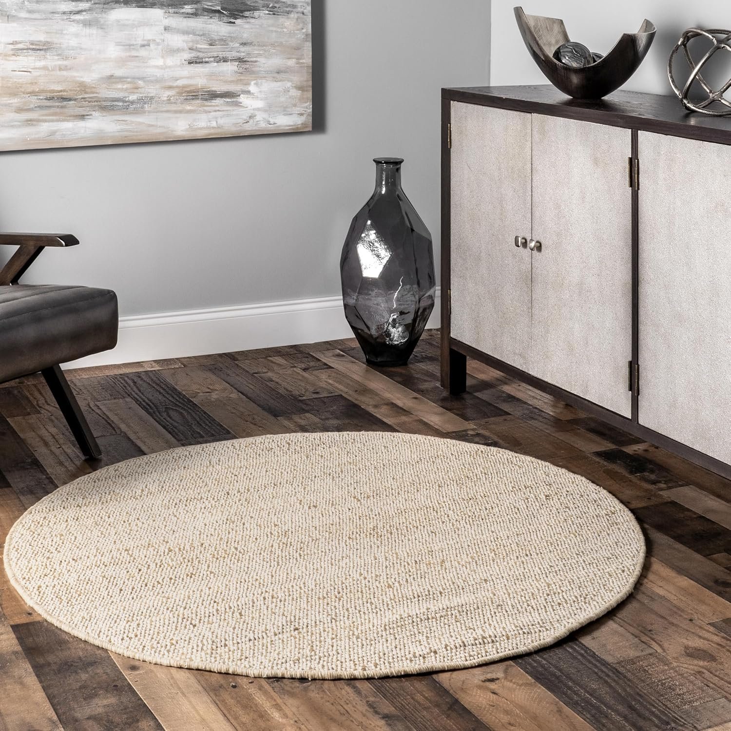 nuLOOM Elfriede Farmhouse Jute Blend Area Rug, 4′ Round, Natural