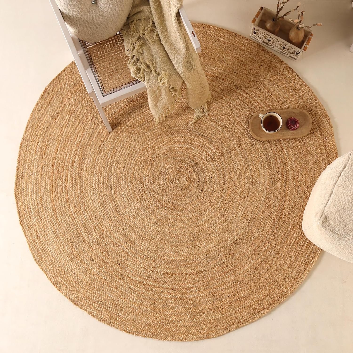 Handwoven 6ft Round Jute Rug – Natural Reversible Area Rug