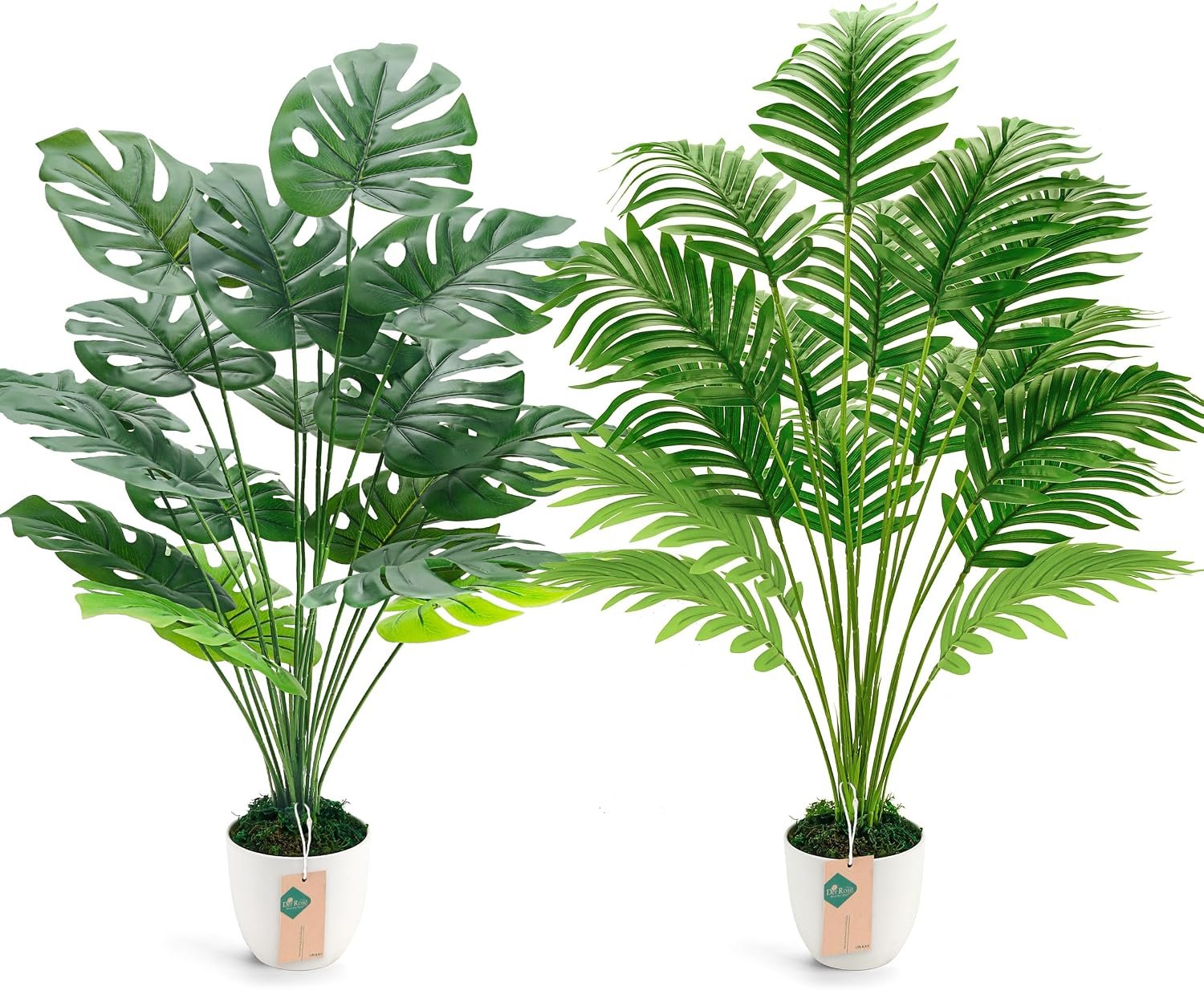Der Rose 2 Pack 28″ Fake Plants, Artificial Palm and Monstera Plants Indoor