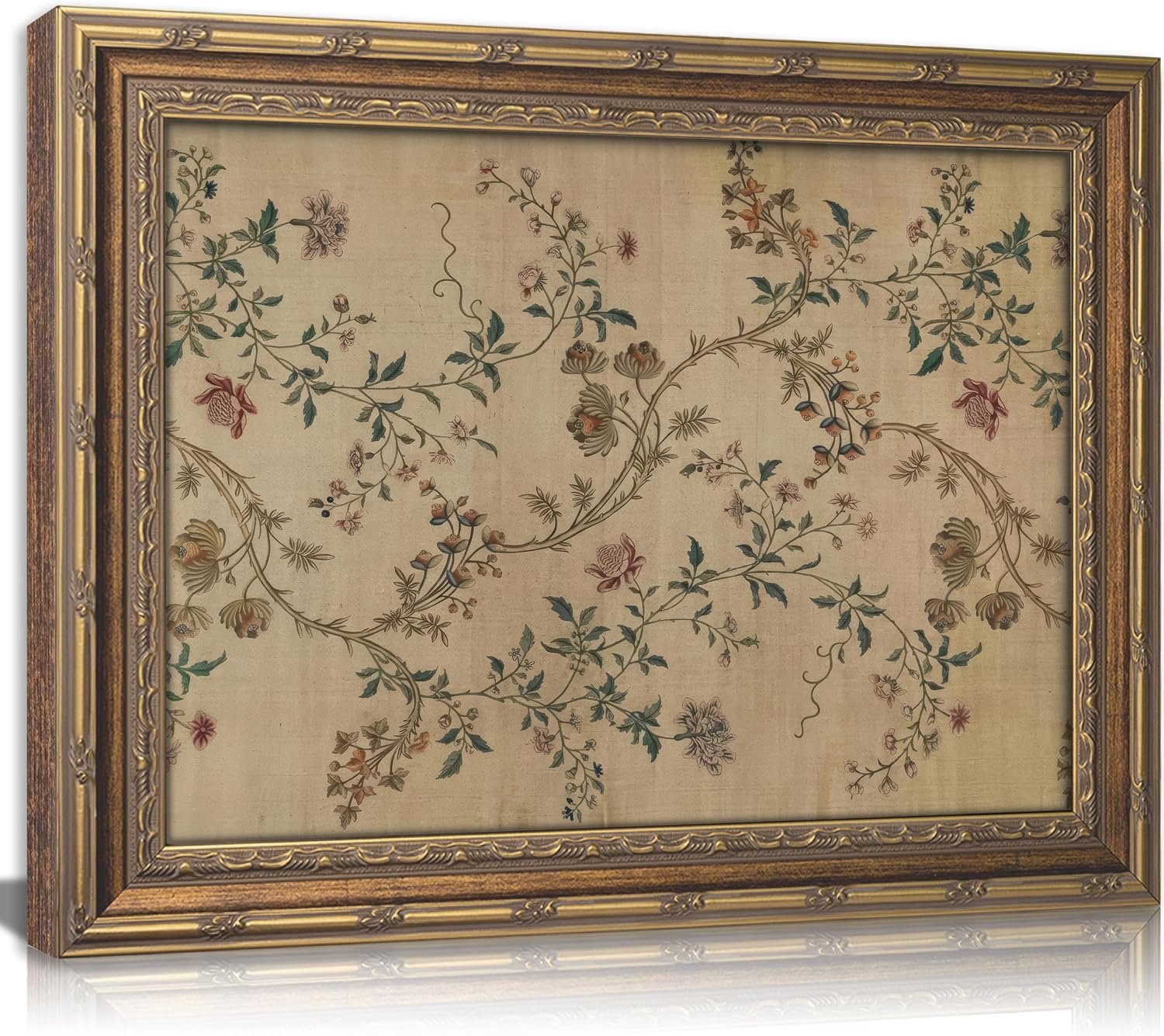 Vintage gold framed Floral Vine wall art Retro Beige Botanical Painting Canvas Prints Elegant Antique Flower French Leaf Wall Decor for Farmhouse Bedroom Living Room Home Decration 9x11in