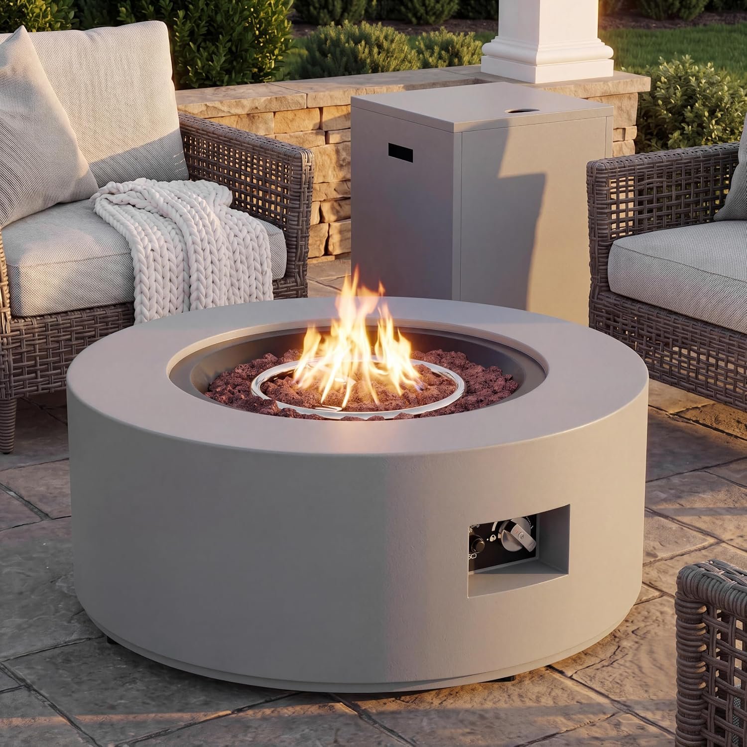 Vongrasig Outdoor Propane Fire Pit, 30″ Round Fire Table with Lid, Grey